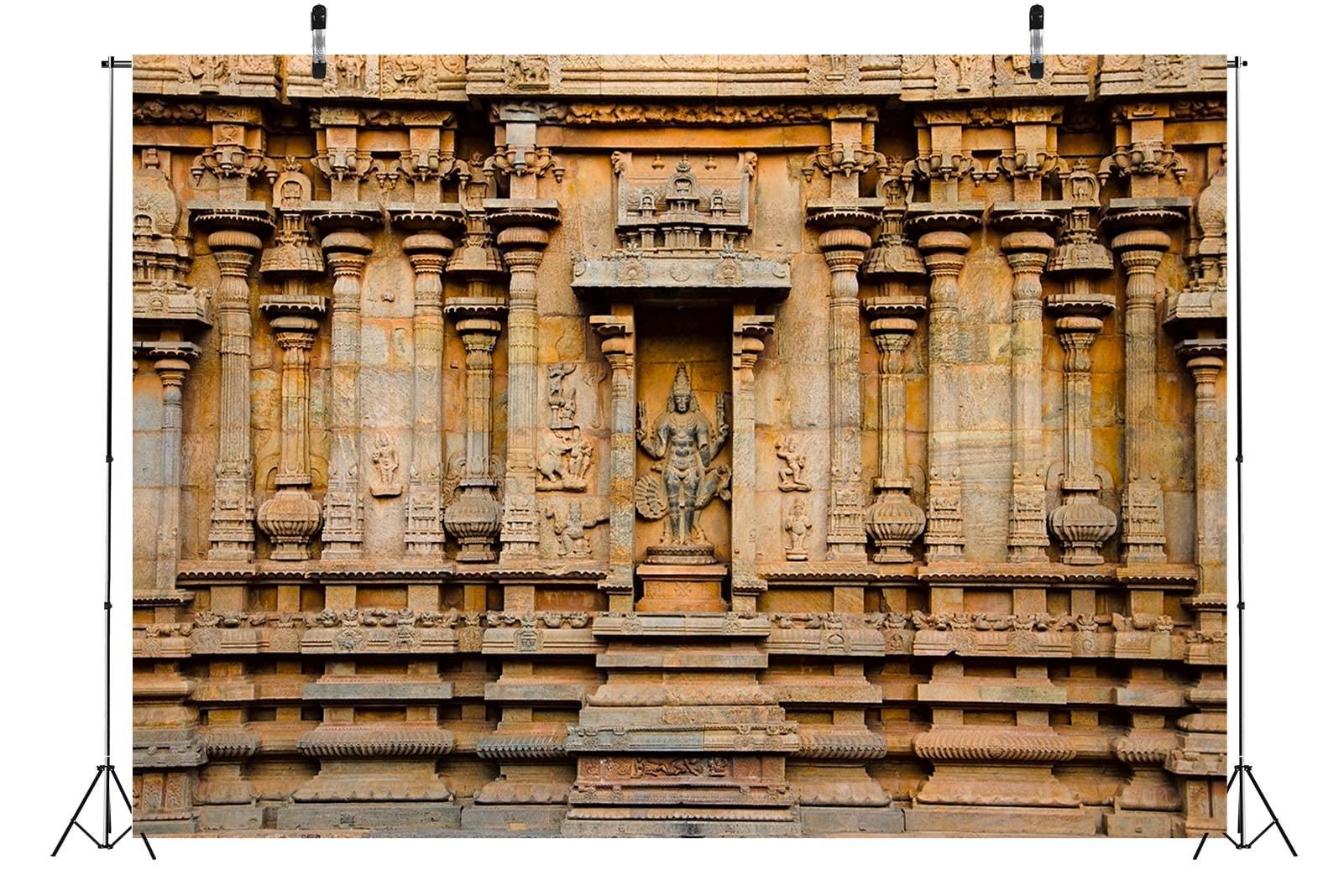 BELECO 7x5ft Fabric Indian Hindu Temple Backdrop Carved Idol on The Wall of Brihadishvara Temple, Thanjavur Background Hinduism Religion Background Indian Landmark Travel Photo Studio Props Wallpaper - Image 5