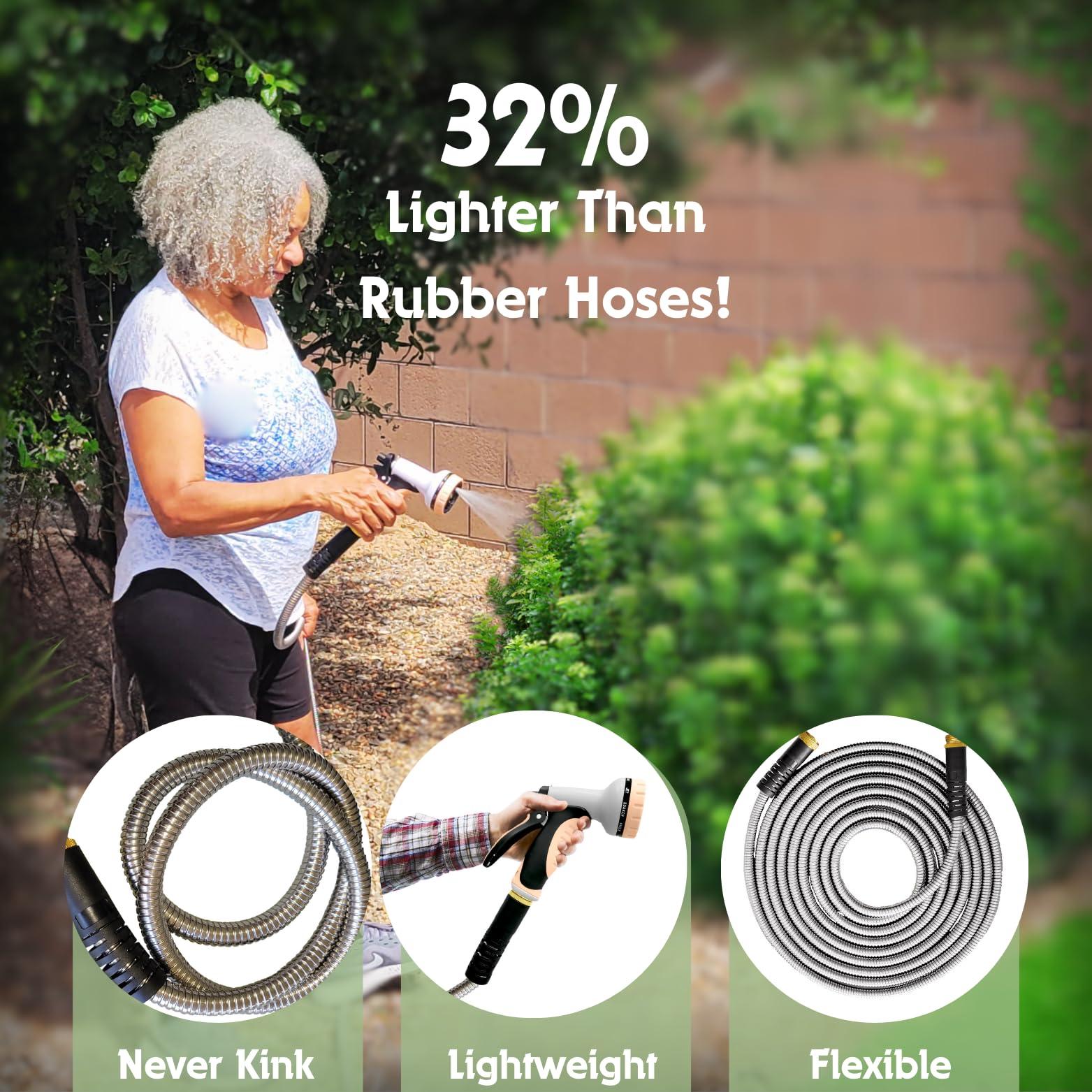 Floral Drip Garden Hose 75 ft- Flexible Light Weight Metal Water Hose (8.25 lbs). Non Expandable, No Kink, Pet and Rust Proof Hose. For Outdoor Use. Manguera Para Jardin. BONUS 10-way Spray Nozzle - Image 8
