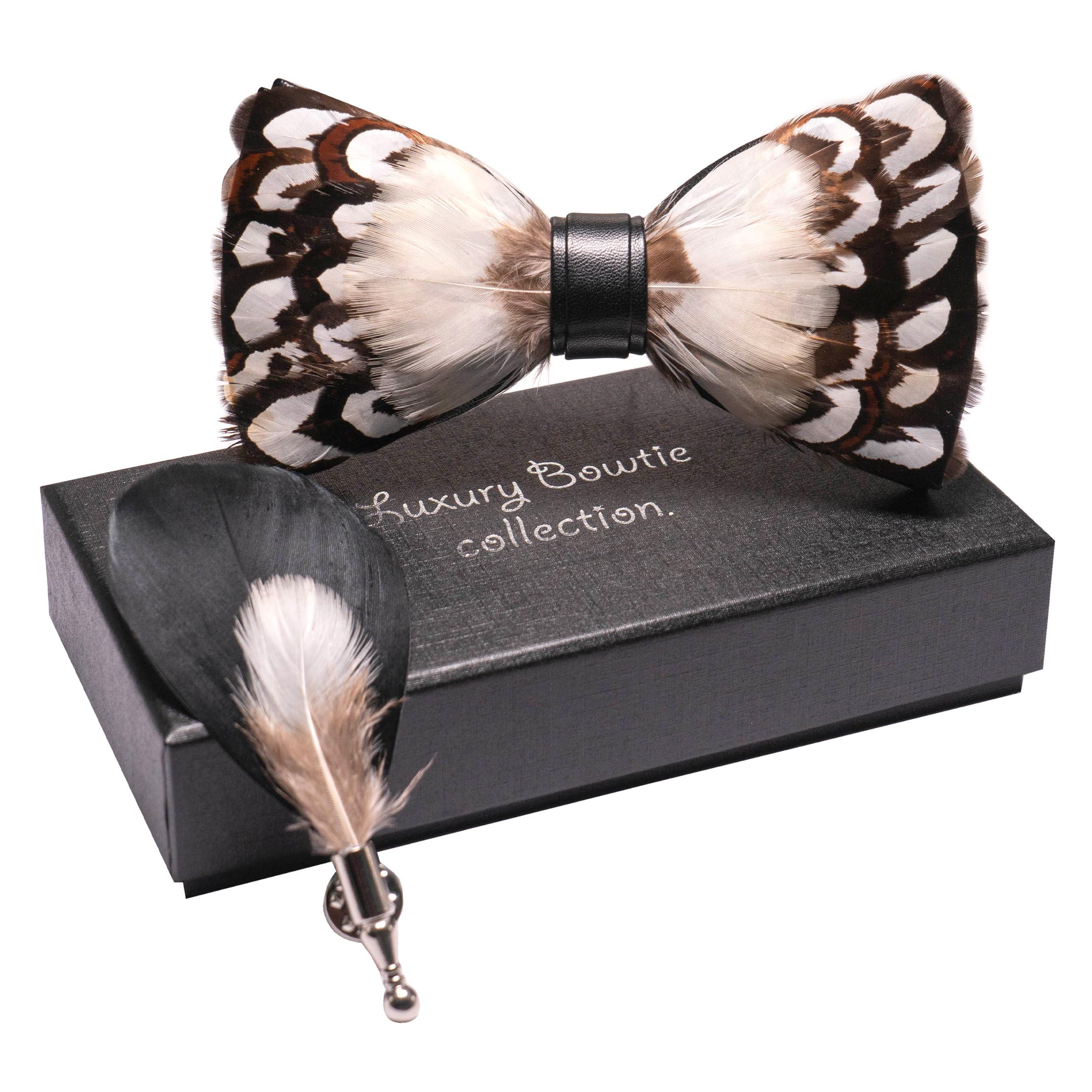 RBOCOTT Handmade Feather Pre-tied Bow tie and Brooch Sets for Men - Image 3