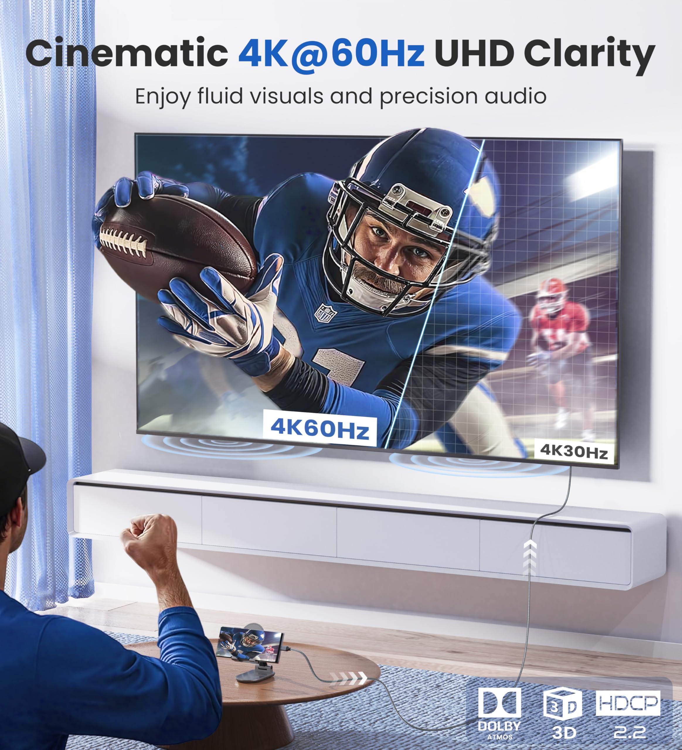 WARRKY USB C to HDMI Cable 4K 60Hz[Anti-Interference, Gold-Plated Plugs] Aluminum HDR Type-C to HDMI 2.0 Cord, Thunderbolt 3/4/5 Compatible for iPhone 15/16 Series, MacBook, iMac, iPad Pro, Galaxy-6ft - Image 2