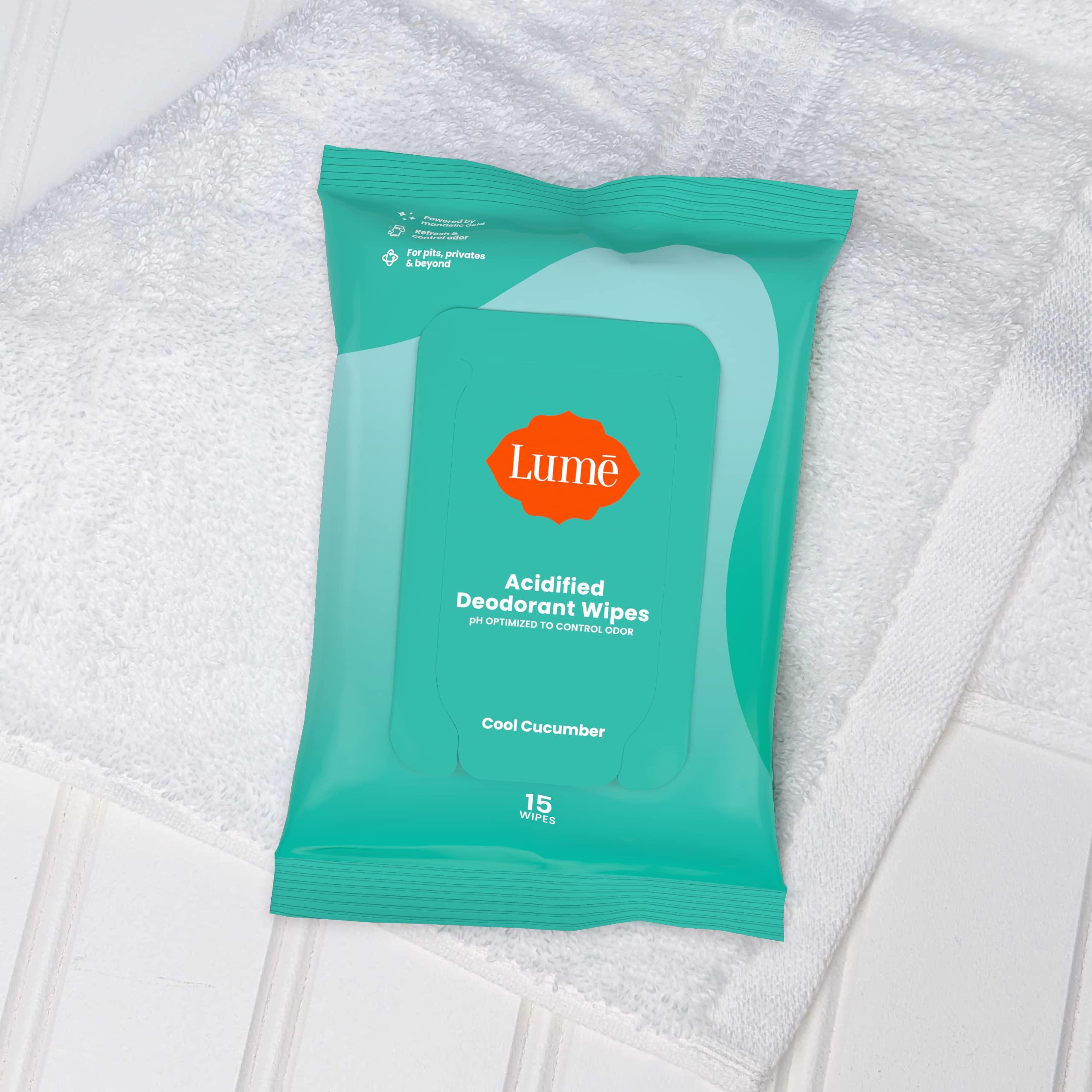 Lume Acidified Deodorant Wipes - 24 Hour Odor Control - Aluminum Free, Baking Soda Free, Skin Loving - 15 Count (Pack of 3) (Cool Cucumber) - Image 7
