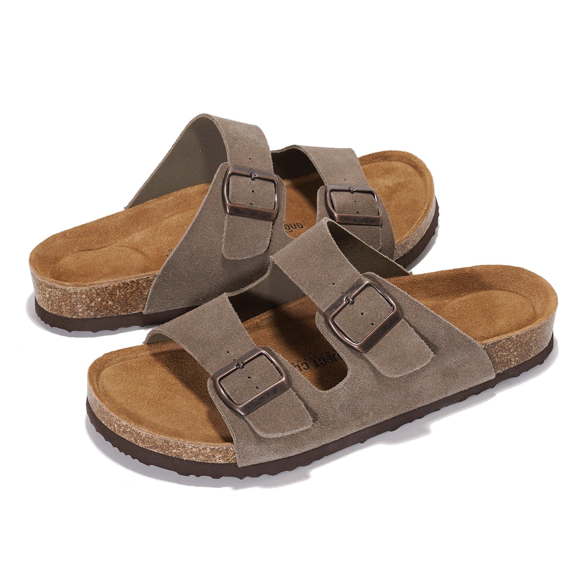 Project Cloud Genuine Leather Mens Sandals with Memory Foam Natural Cork Footbed Slides for Men Footwear - Non-Slip Double-Strap Buckle Summer Sandals (Arizona) - Image 5