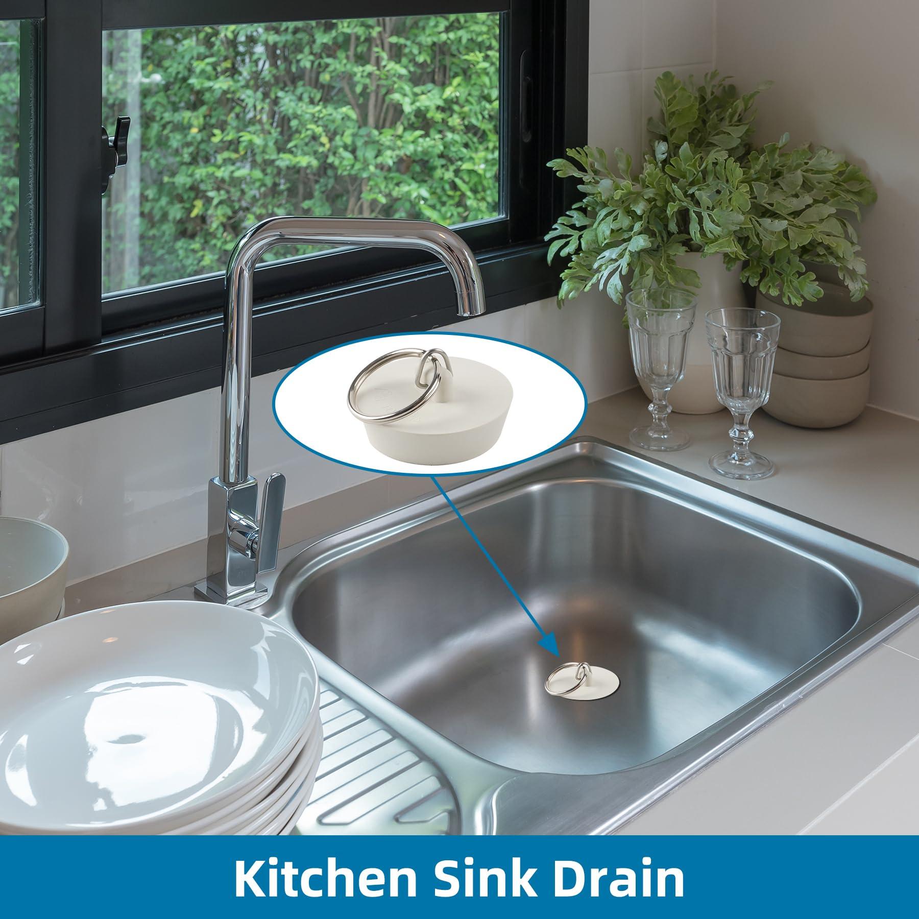 Hibbent 6 Pieces Drain Stopper, Rubber Kitchen Sink Drain, Sink Stopper Drain Plug with Pull Ring for Kitchen, Bathtub, Bathroom and Laundry Sink in 6 Different Sizes, White - Image 2