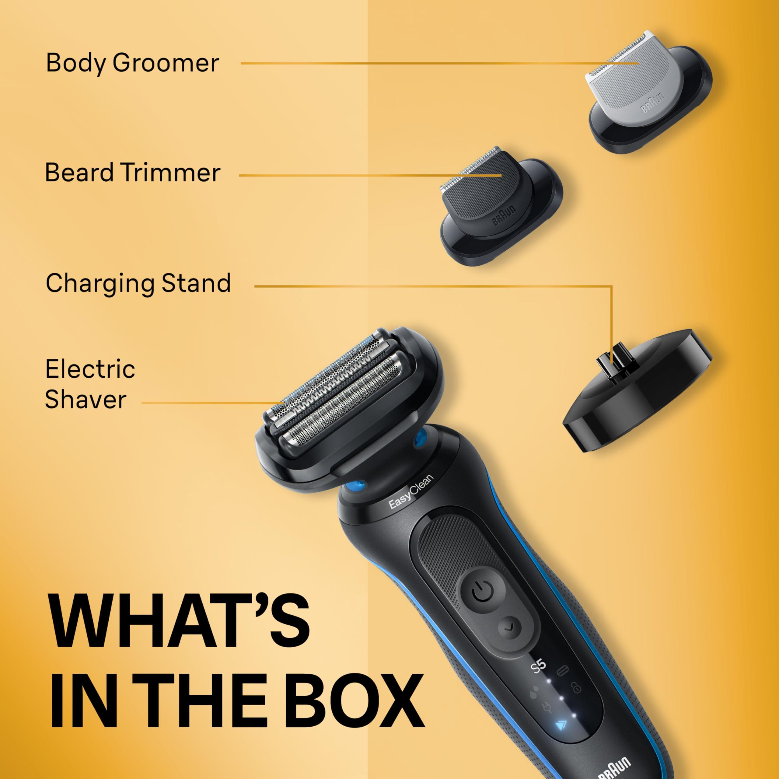 Braun Electric Shaver for Men, Series 5 5150cs, Wet & Dry Shave, Turbo Shaving Mode, Foil Shaver, with Beard Trimmer, Body Groomer and Charging Stand, Blue - Image 2