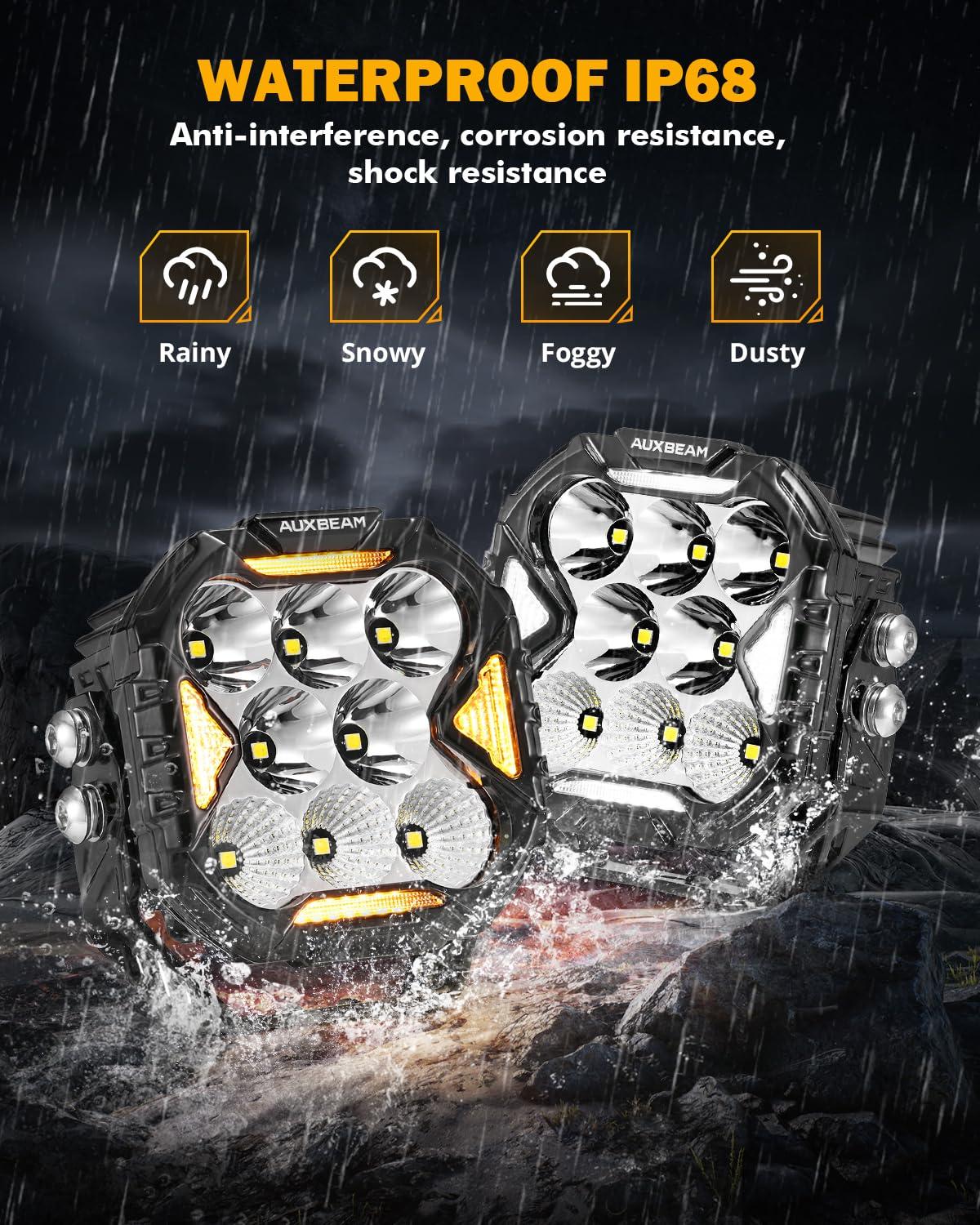 Auxbeam 4 Inch LED Driving Light, CUBE-Z Series 112W Cube Spot Flood Combo Beam with Amber Covers, 150° Ultra-Wide Offroad Pod Light 12800LM Hyper Bright with White DRL&Amber Turn Signal Light, Pair - Image 4