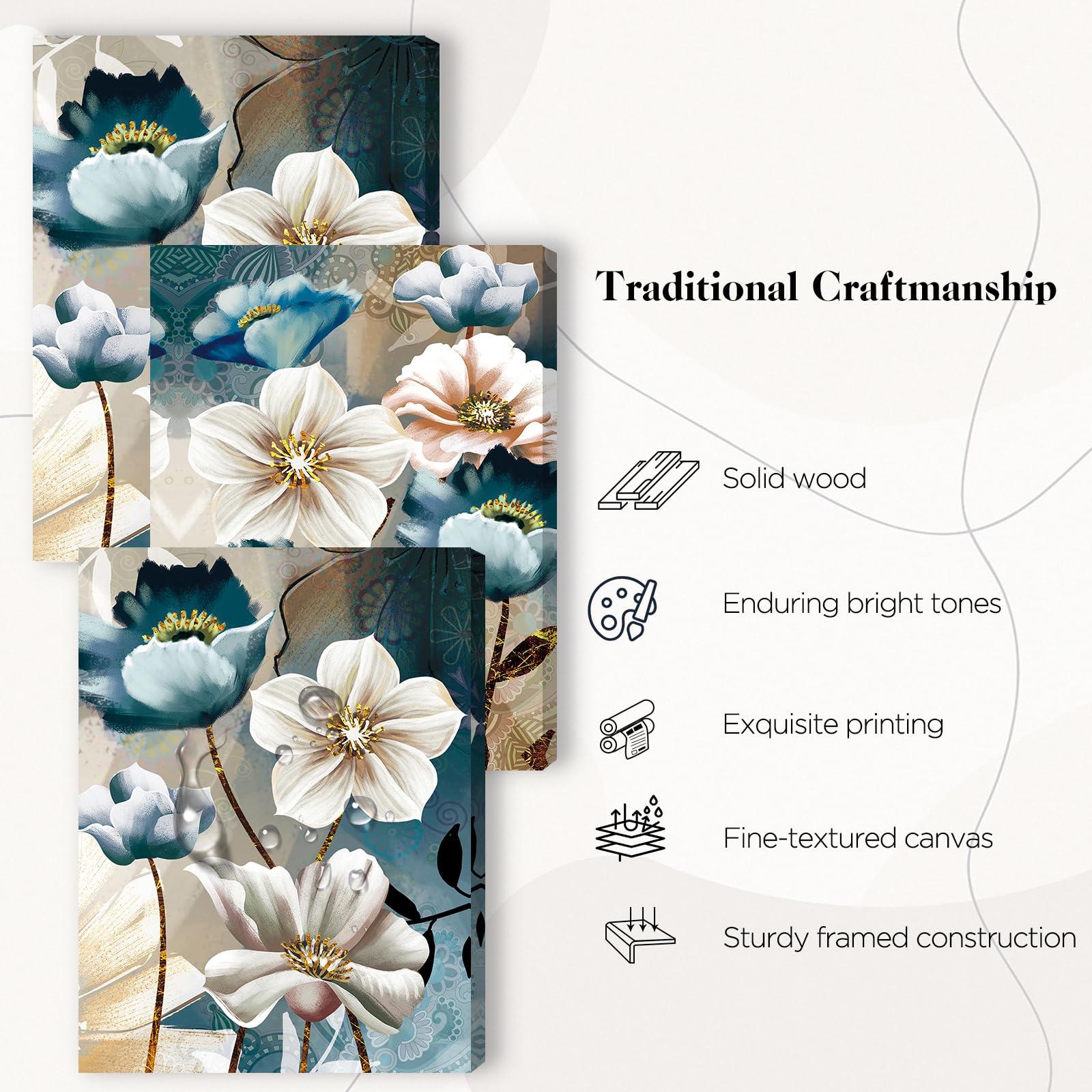 SERIMINO 3 Piece Lotus Flower Canvas Wall Art for Living Room, Blue Floral Picture Wall Decor for Dining Room Bedroom, Art Print Painting for Home Decorations 12"X16" - Image 5