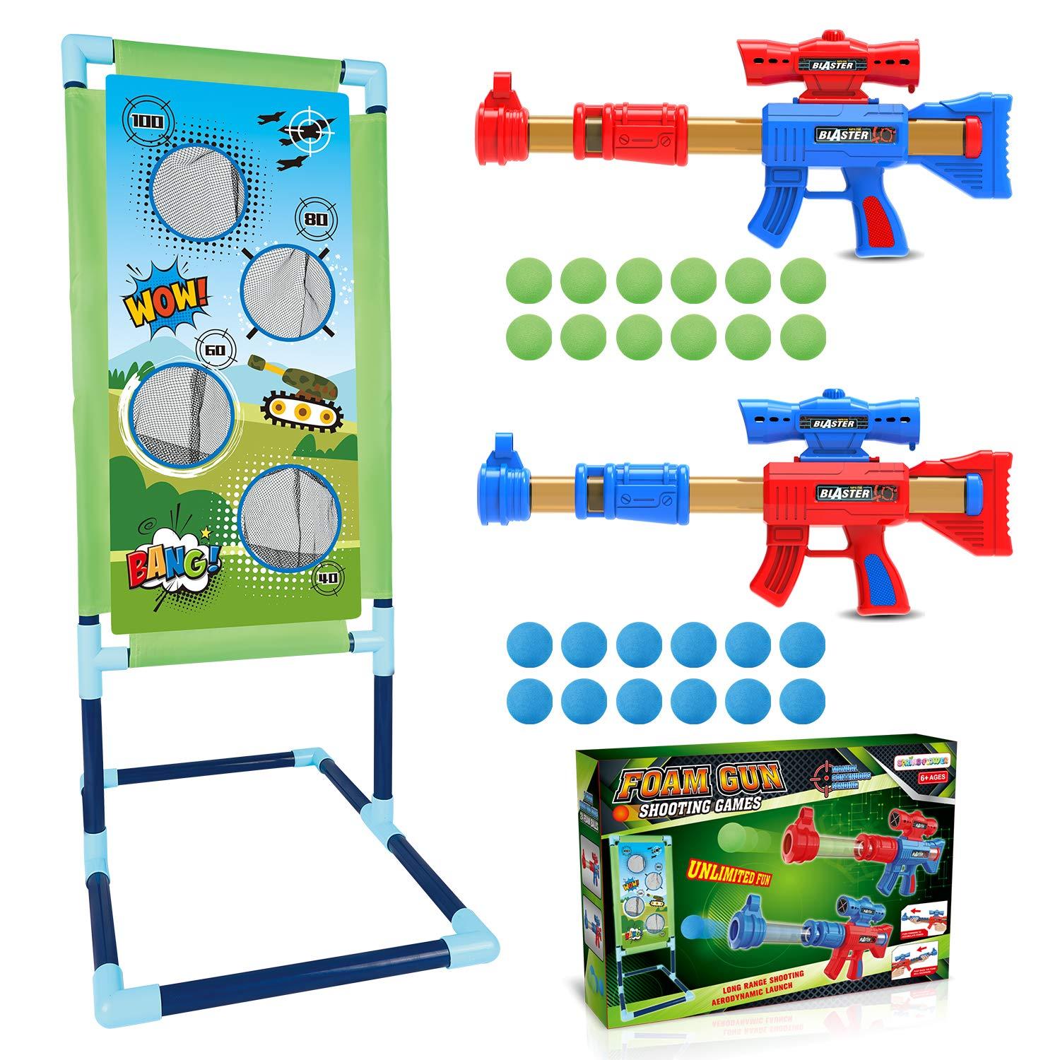 SpringFlower Shooting Game Toy for 5 6 7 8 9 10+ Years Olds Boys,2pk Foam Ball Popper Air Toy Guns with Standing Shooting Target,24 Foam Balls, for Kids - Image 6