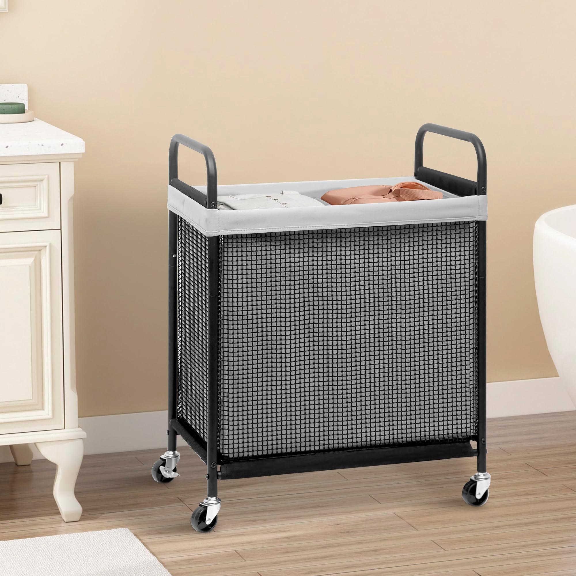 STORAGE MANIAC Rolling Laundry Hamper with Wheels 2-Section Laundry Sorter Rolling Laundrys Basket on Wheels with Removable Bag Clothes Hamper Laundrys Organizer Cart Bathroom Bedroom 100L Grey - Image 8