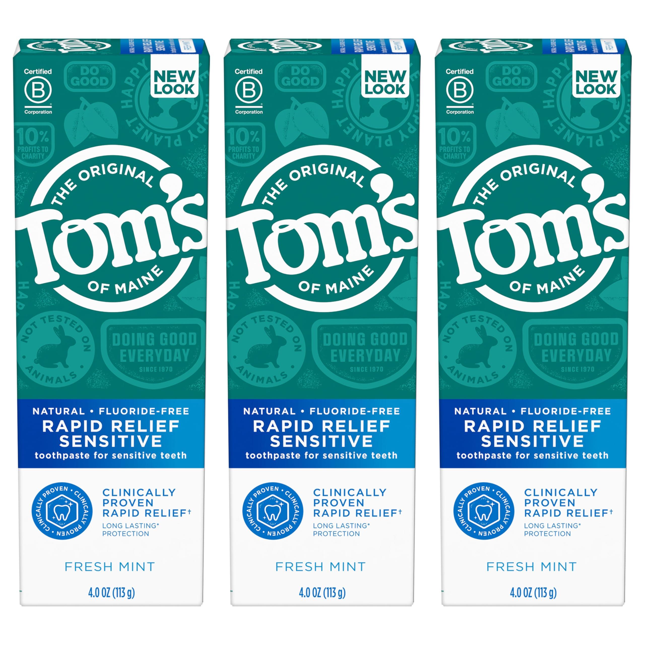 Tom's of Maine Fluoride-Free Rapid Relief Sensitive Toothpaste, Fresh Mint, 4 oz. 3-Pack (Packaging May Vary) - Image 10
