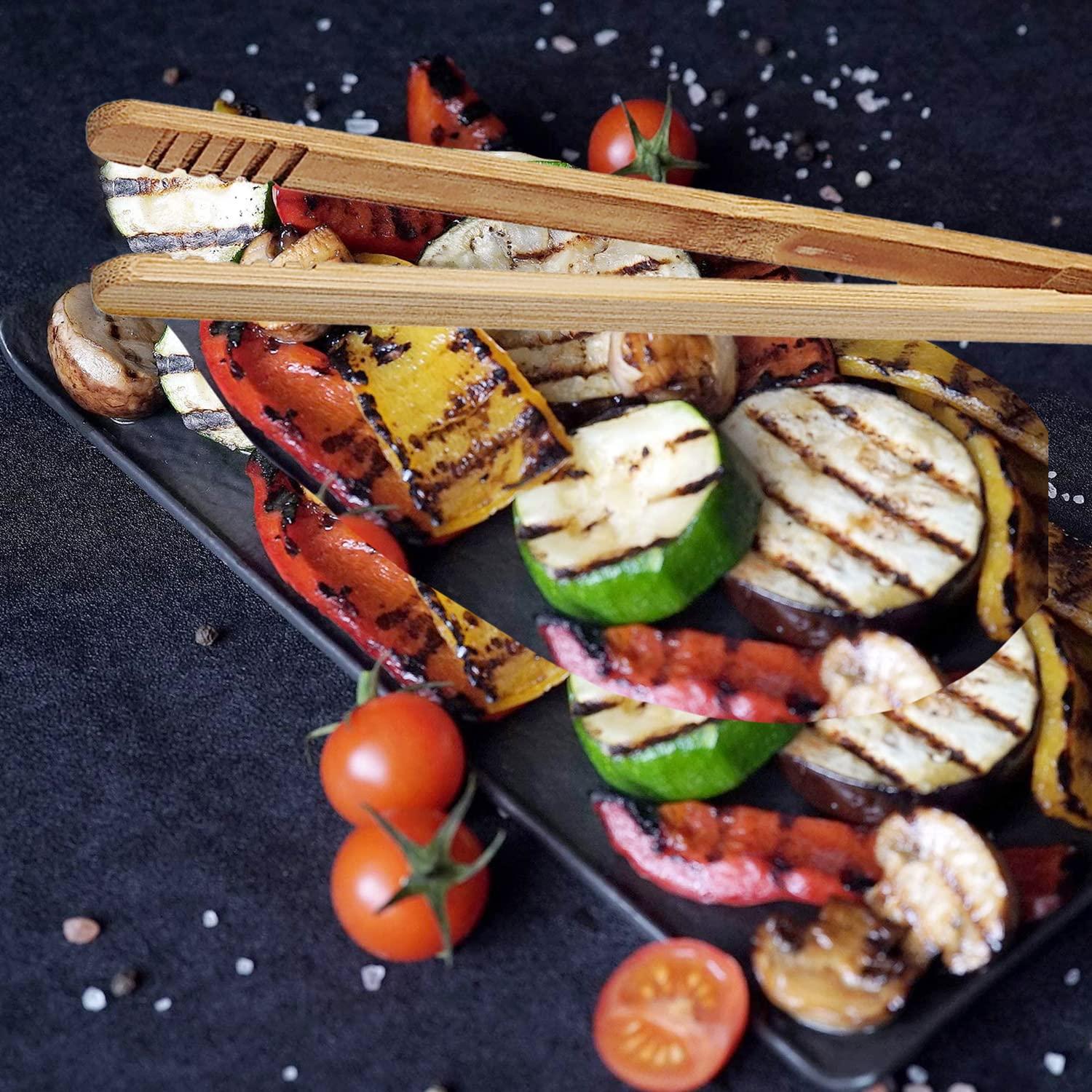 12 Pcs Bamboo Tongs 7 Inch Bamboo Toast Tongs for Serving Pickle Muffin, Cheese Fruits Salad, Toast & Bread - Image 2