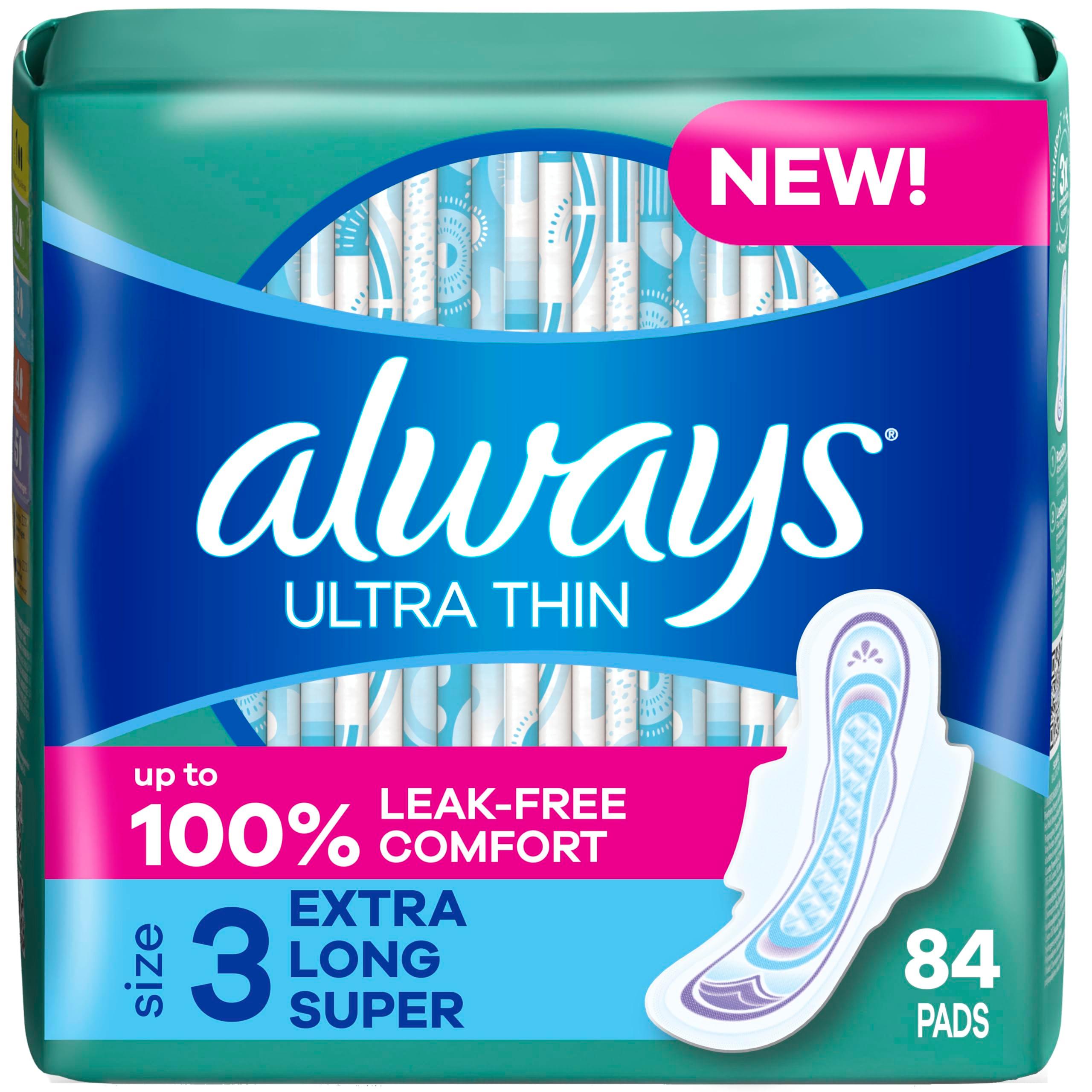 Always Ultra Thin Feminine Pads For Women, Size 3 Extra Heavy Long Absorbency, Multipack, With Wings, Unscented, 28 Count (Pack of 3)