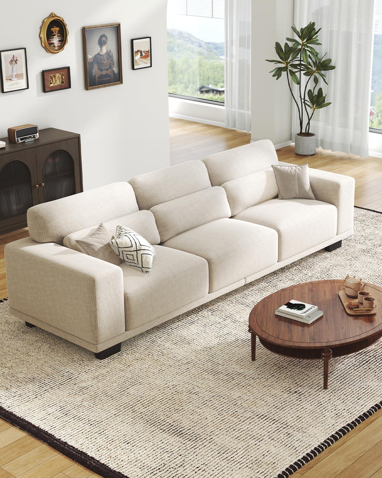 Pipishell 3 Seater Sofa Couch with Deep Seats and Wide Armrests, 89" Couches for Living Room, Comfy 3-Seater Futon Sofas,Modern Upholstered Couch with Removable Washable Cover,Linen Fabric, White - Image 9