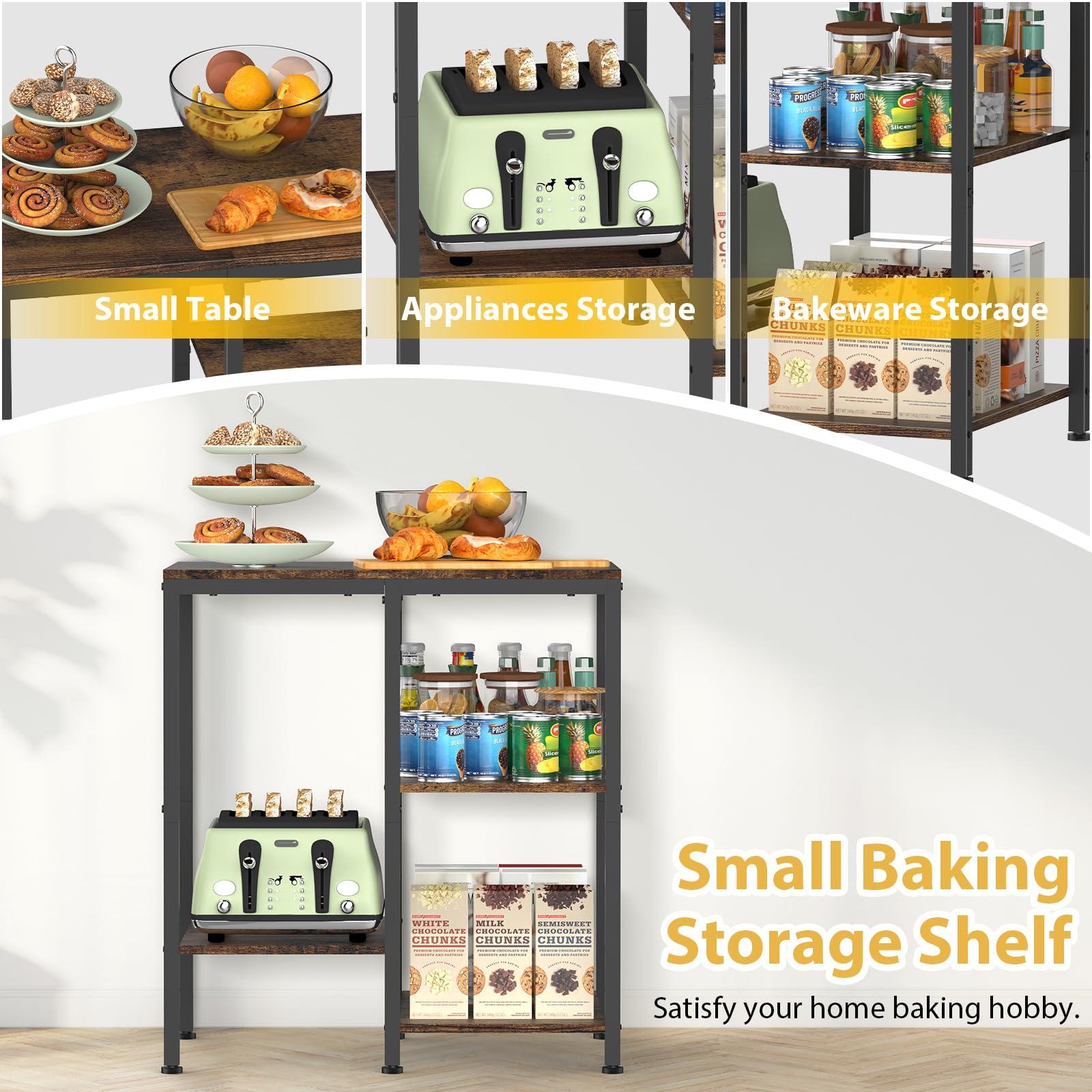 OGEMXU Kitchen Microwave Stand,4-Tier Adjustable Bakers Rack,Multi-Purpose Kitchen Storage Cart for Coffee Station,Space-Saving Metal Appliance Shelf for Living Room,Rustic Brown - Image 6