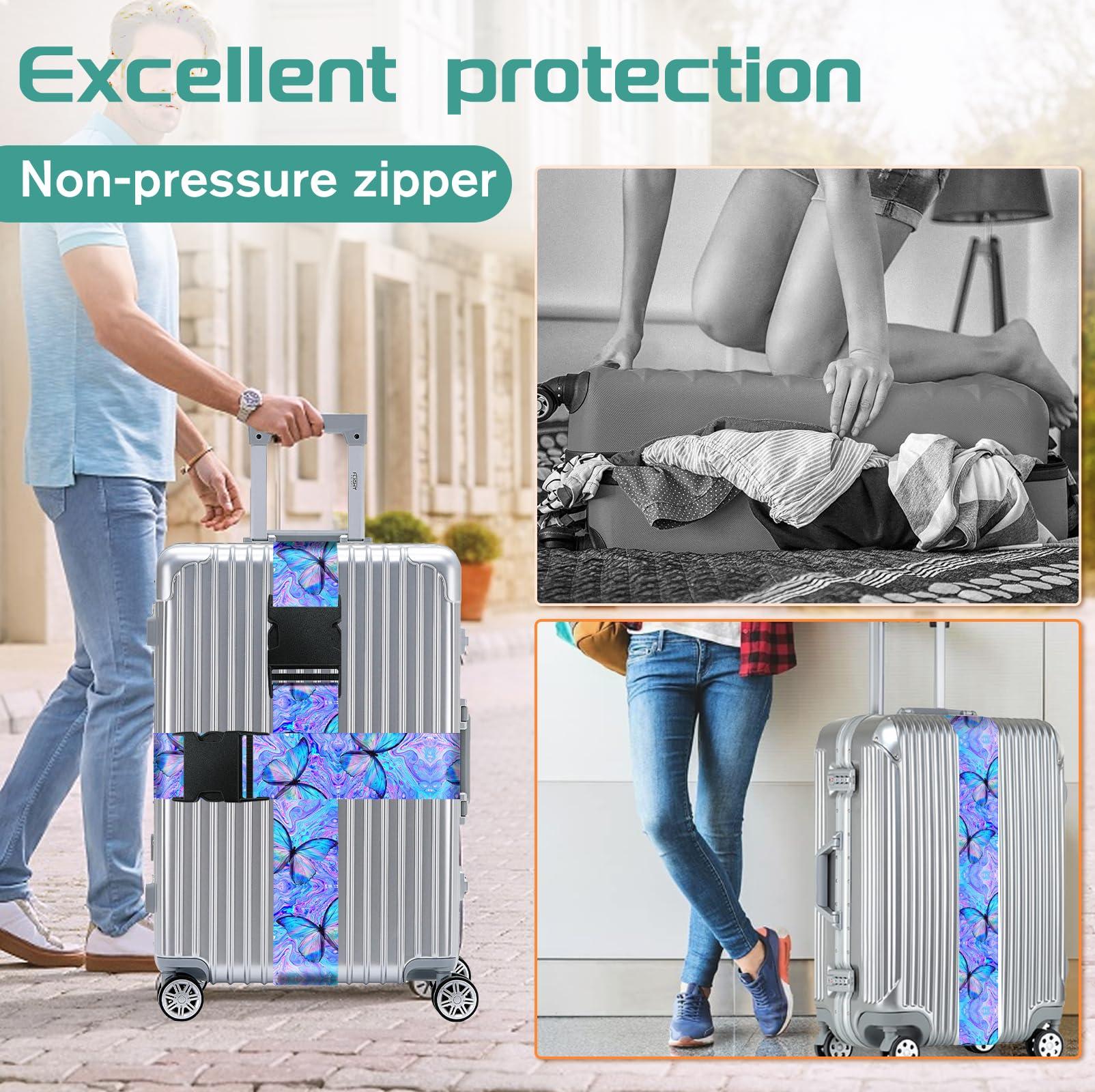 Slohif Luggage Straps for Suitcases Travel Belt Accessories Luggage Connector Identifiers 2 Pack Over Handle with Buckle Unique Nylon Adjustable Strap for Sleeping Bag Car Seat Butterfly - Image 5