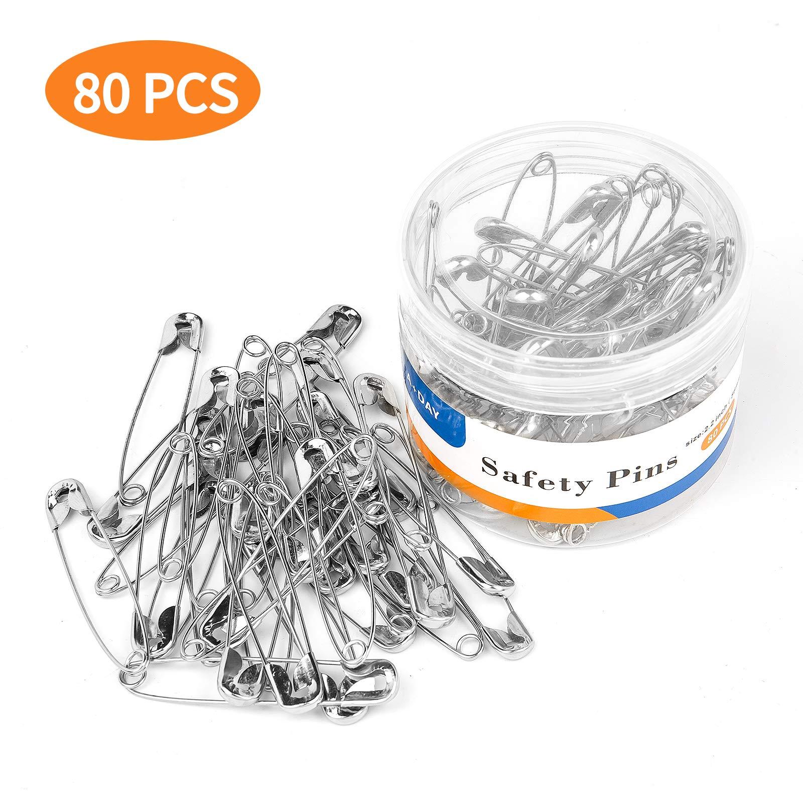 A+DAY Large Safety Pins 2.2 Inch (56mm), Size 4, 80-Count, Nickel Finish - Image 4