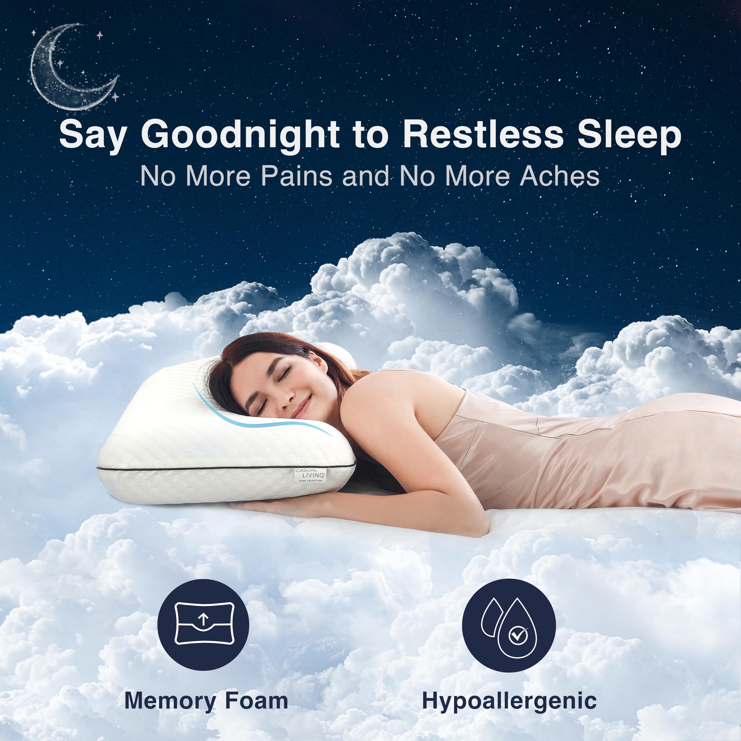Casual Living Memory Foam Pillow Queen Size Bed Pillow Insert with Hypoallergenic Removable Machine Washable Cover for Back Stomach and Side Sleepers, Queen 16-inch x 29-inch, White - Image 6