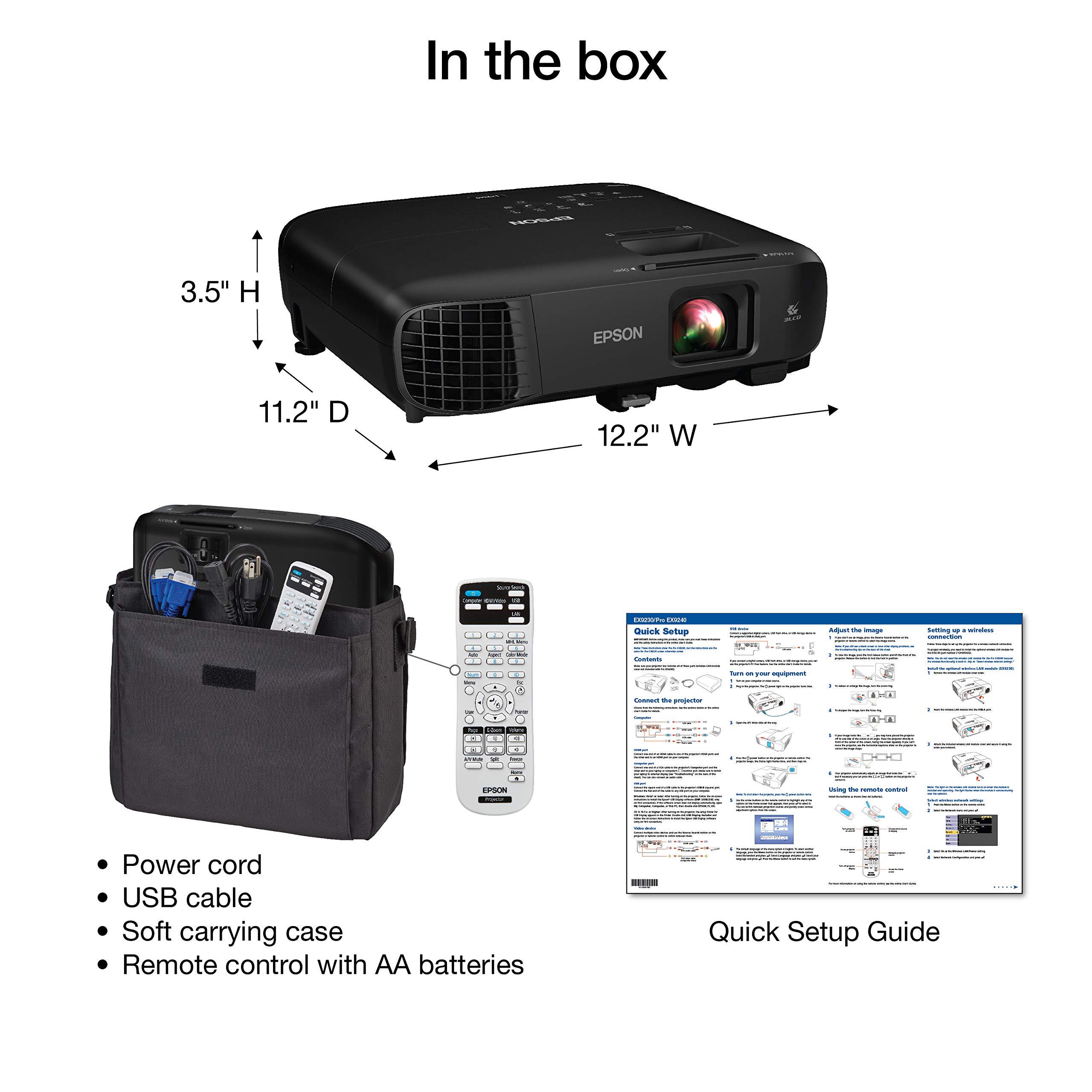 Epson Pro EX9240 3-Chip 3LCD Full HD 1080p Wireless Projector, 4,000 Lumens Color and White Brightness, 2 HDMI Ports, Built-in Speaker, 16,000:1 Contrast Ratio. Full 1-Year Limited Warranty (Renewed) - Image 4