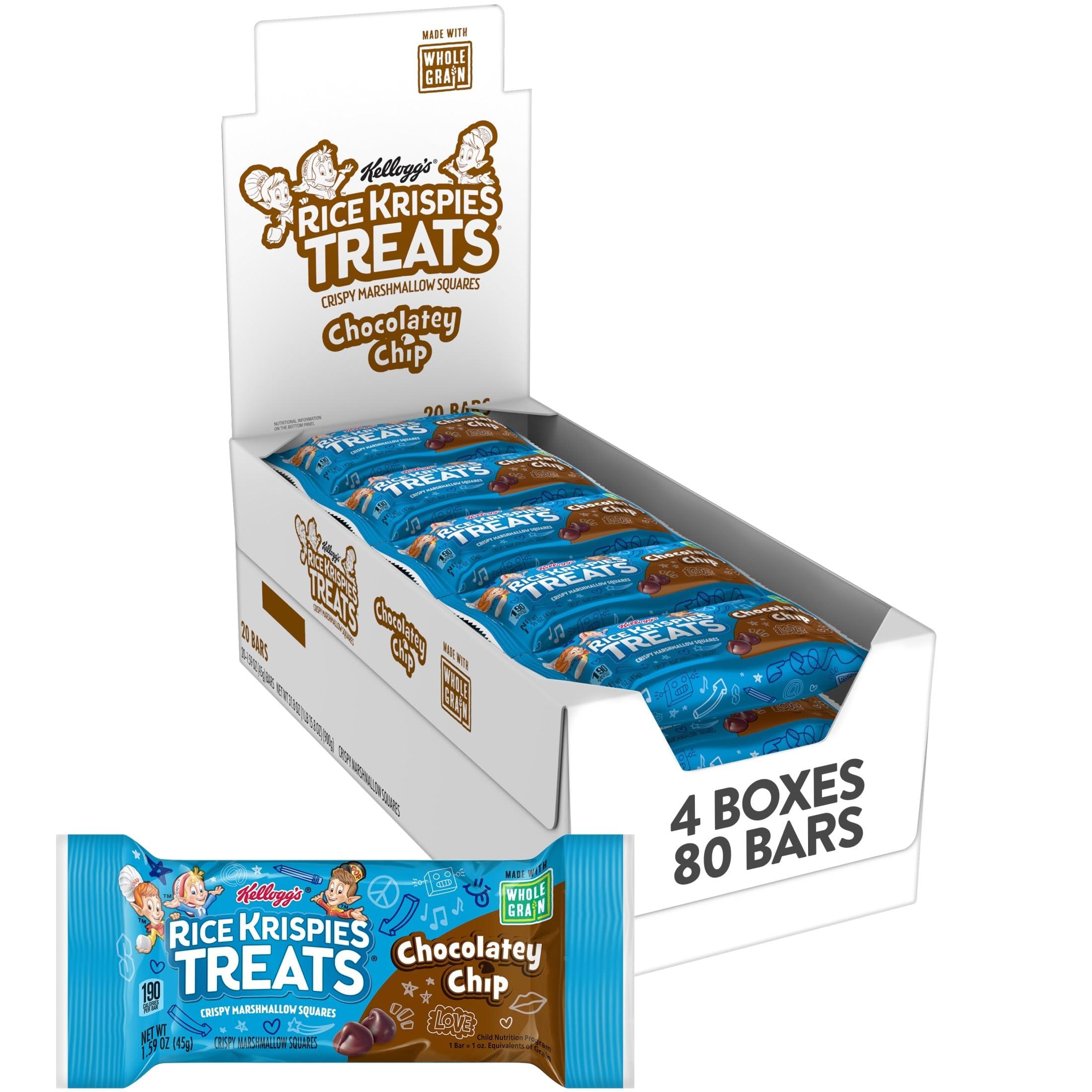 Rice Krispies Treats Marshmallow Snack Bars, Made with Whole Grain, Kids Snacks, Chocolatey Chip (80 Bars)