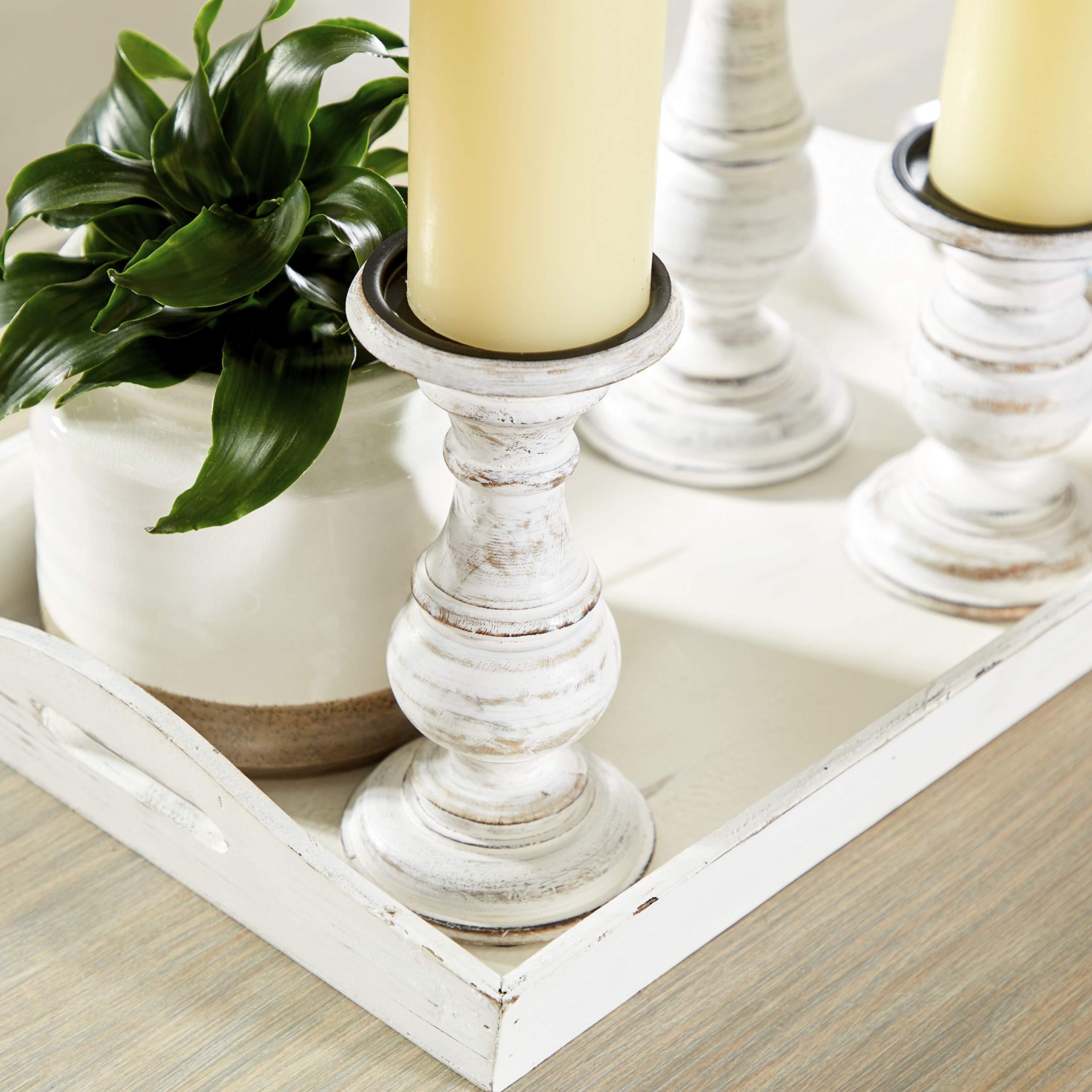 Deco 79 Mango Wood Decorative Candle Holder Turned Style Pillar Candle Stand, Set of 3 Candlestick Holder 10", 8", 6”H, White - Image 4