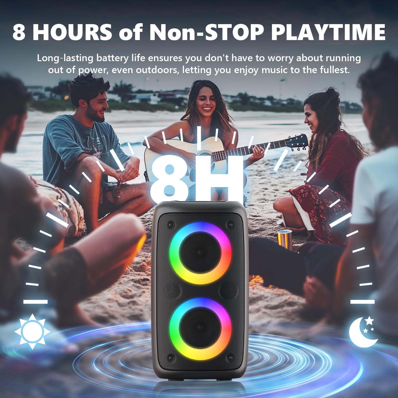 Powered PA Speaker, Bluetooth Loudspeaker, Portable Bluetooth Karaoke Player Machine with 2 Wireless Karaoke Microphones for Adults Kids with Subwoofer, Support TWS/TF/USB/AUX for Home Party Outdoor - Image 5