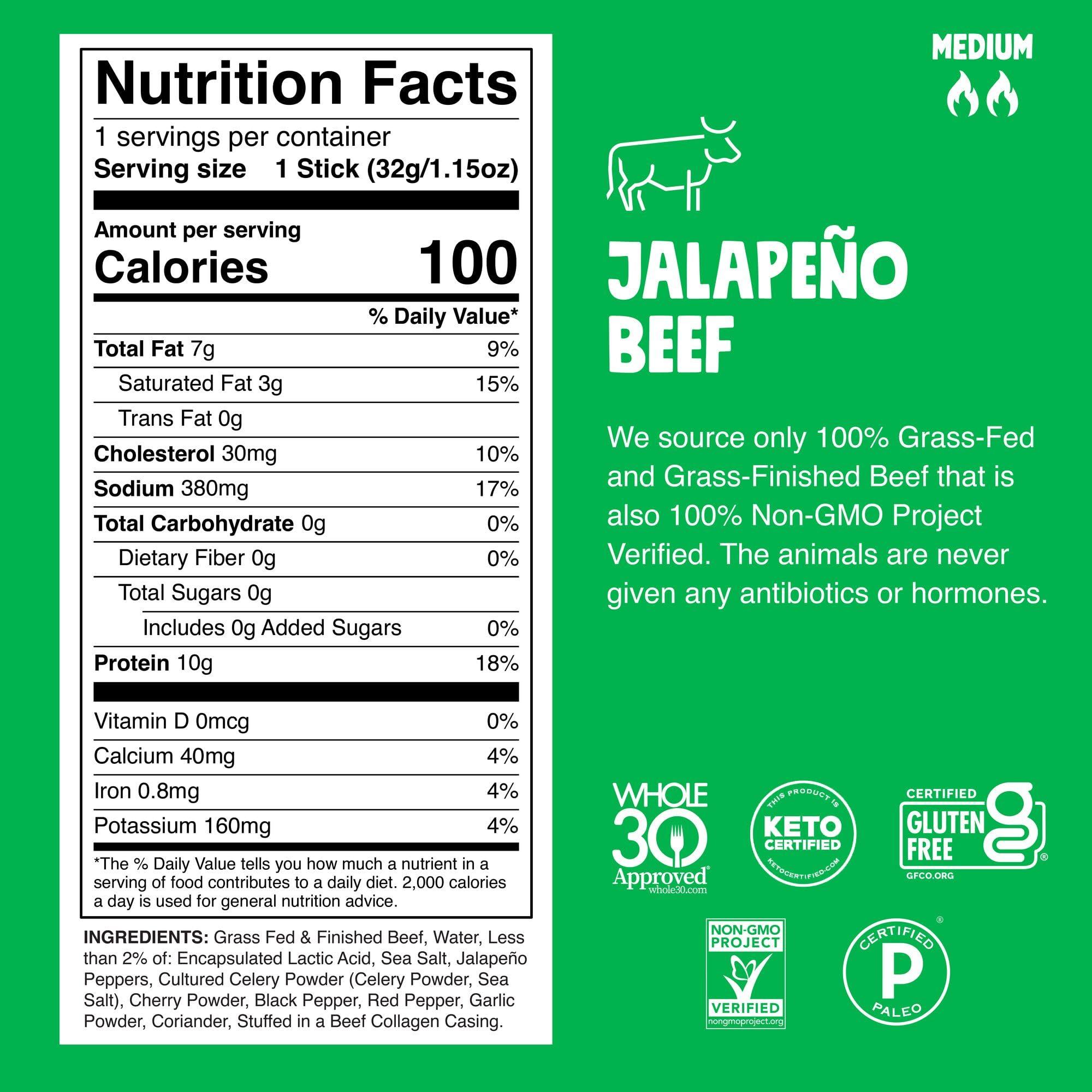Chomps Grass-Fed and Finished Jalapeño Beef Jerky Snack Sticks 10-Pack - Keto, Paleo, Whole30, 10g Lean Meat Protein, Gluten-Free, Zero Sugar Food, Non-GMO - Image 2