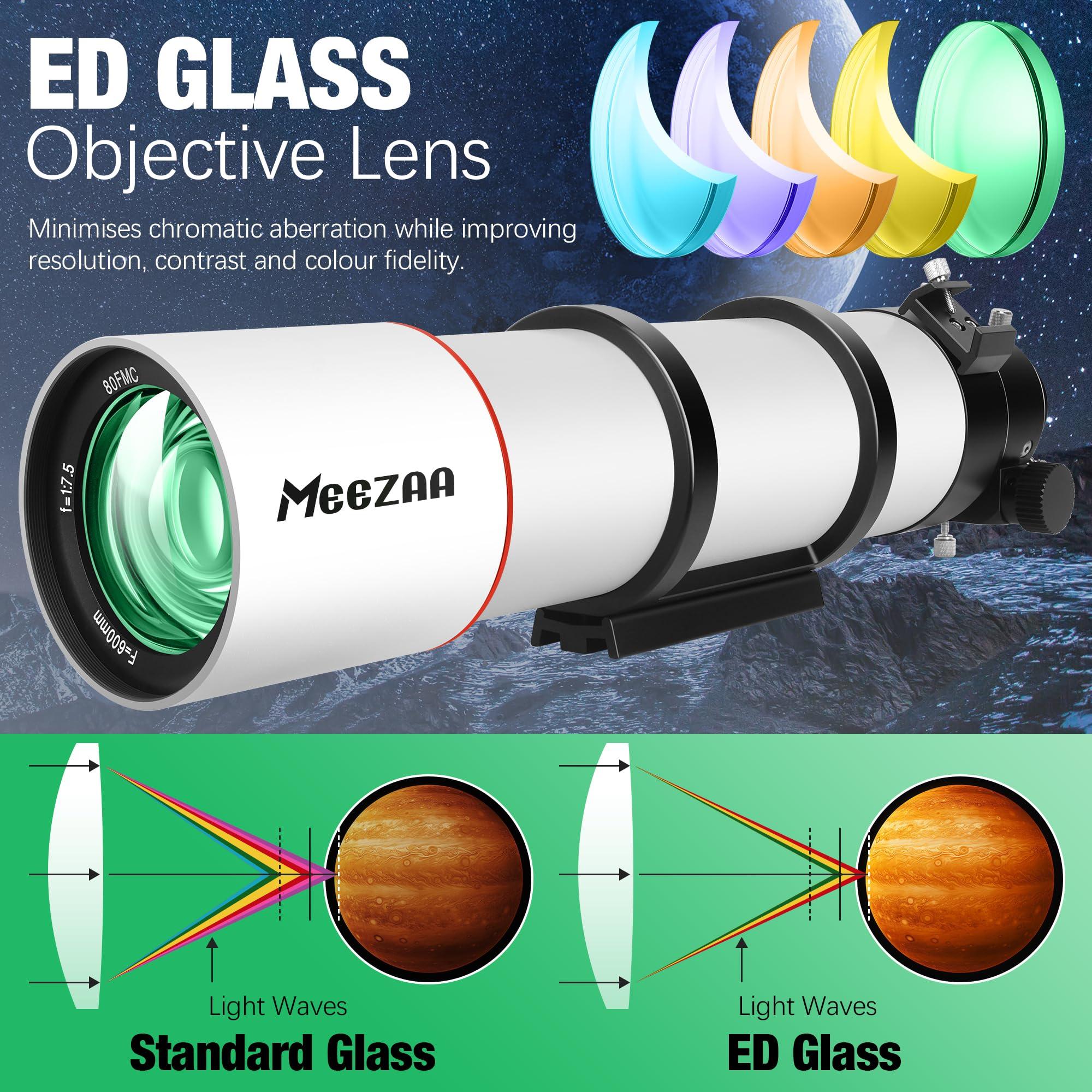 MEEZAA Telescope, 80ED F7.5 Telescope OTA, Extra Low Dispersion Achromatic Refractor Tube, Compact and Portable Optical Tube for Astrophotography and Visul Astronomy - Image 3