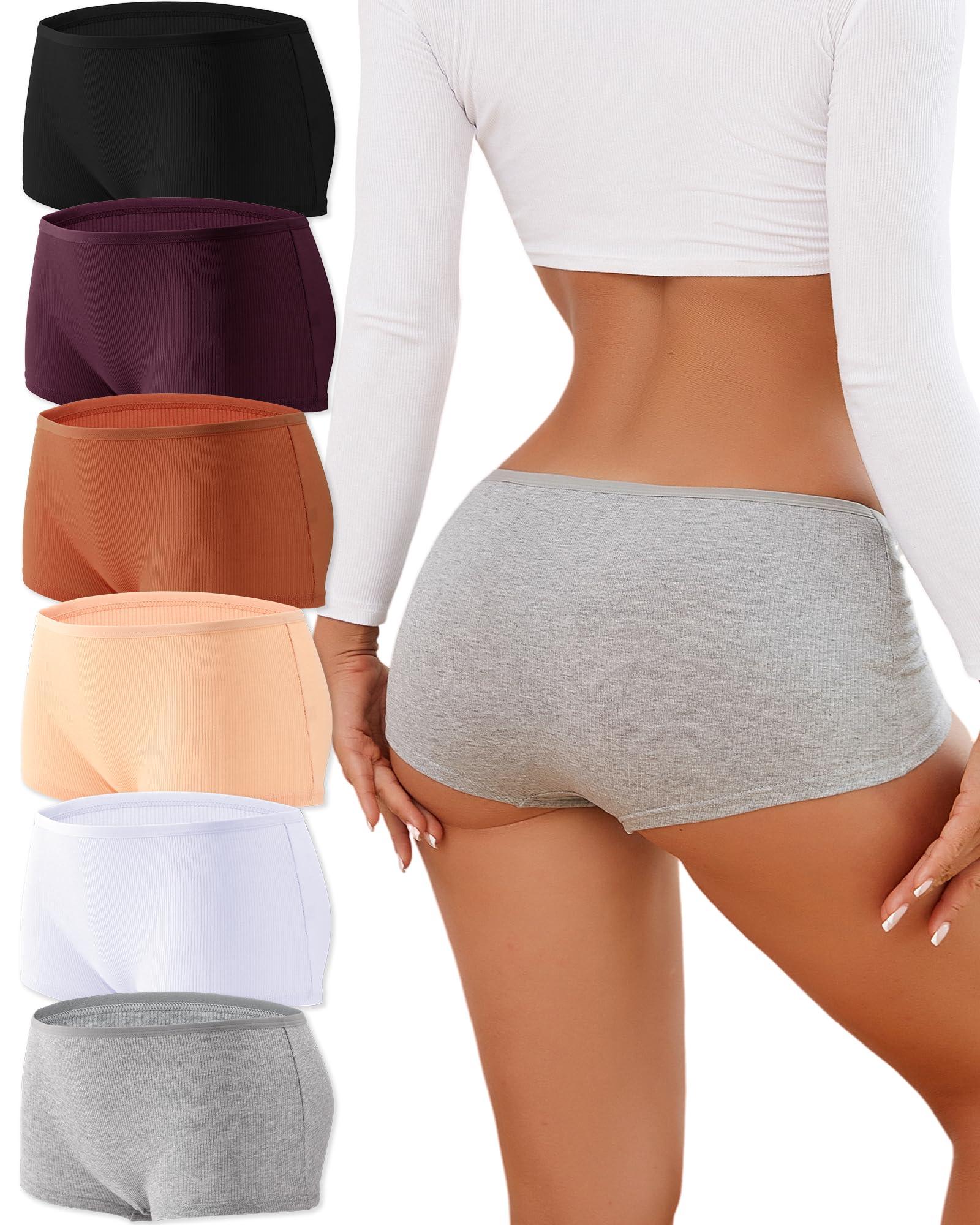 ALL OF ME Cotton Underwear for Women Boyshort Panties Full Coverage Boxer Briefs Stretch Boy Short Undies 6 Pack