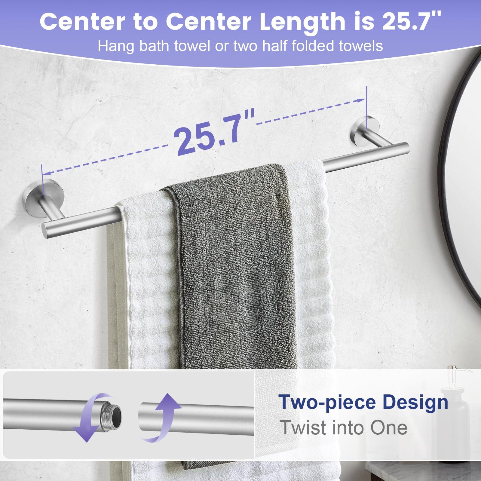 YACVCL 10 Pieces Brushed Nickel Bathroom Hardware Accessories Set, 27.5 Inch Towel Bar Set SUS304 Stainless Steel Towel Holder Set for Bathroom,Wall Mounted Towel Rack Set - Image 5