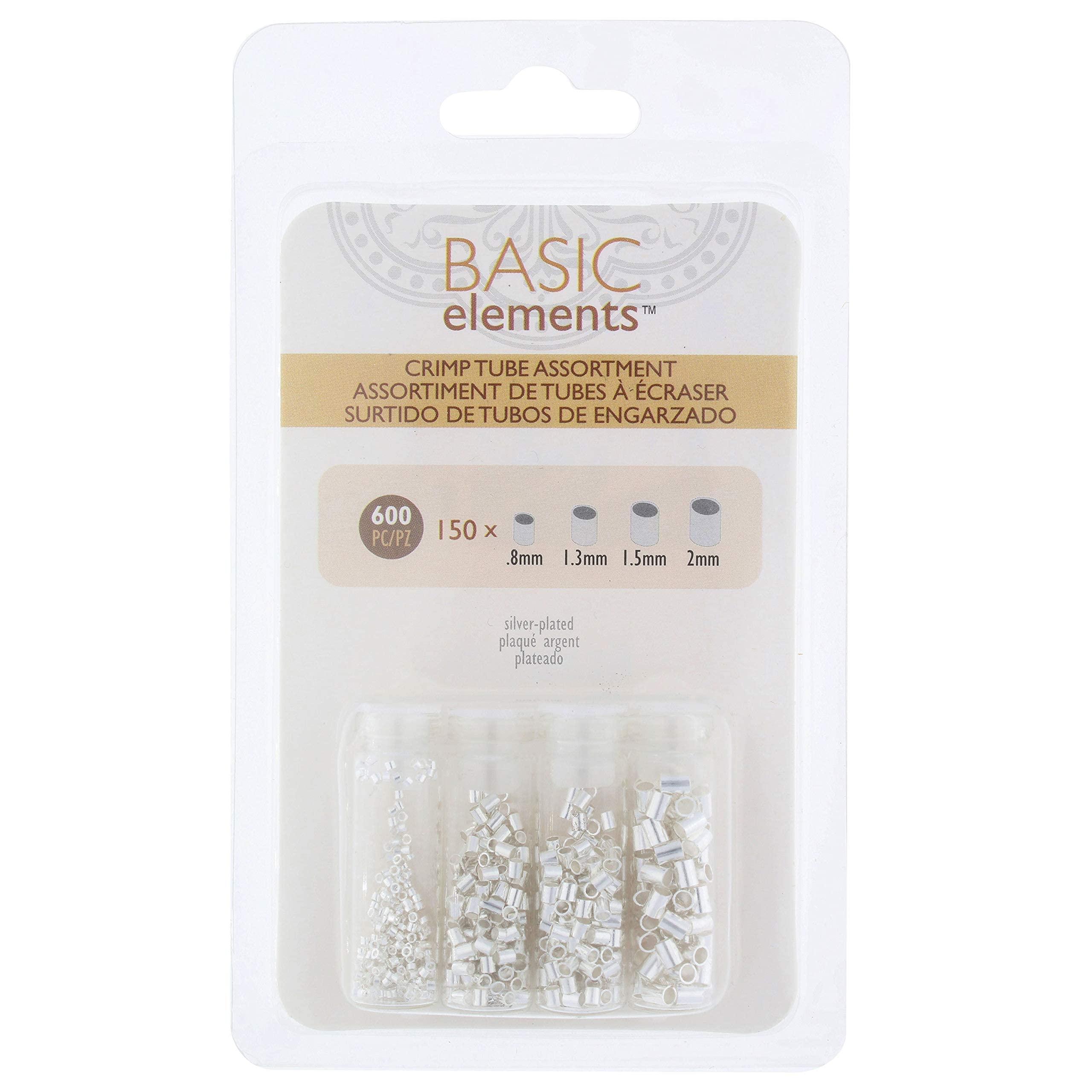 The Beadsmith Tube Crimp Beads, Basic Elements, 4 Vials in Assorted Sizes, Silver Color, Uniform Cylindrical Shape, No Sharp Edges, Designed to Secure The Ends of Jewelry Stringing Wires and Cables