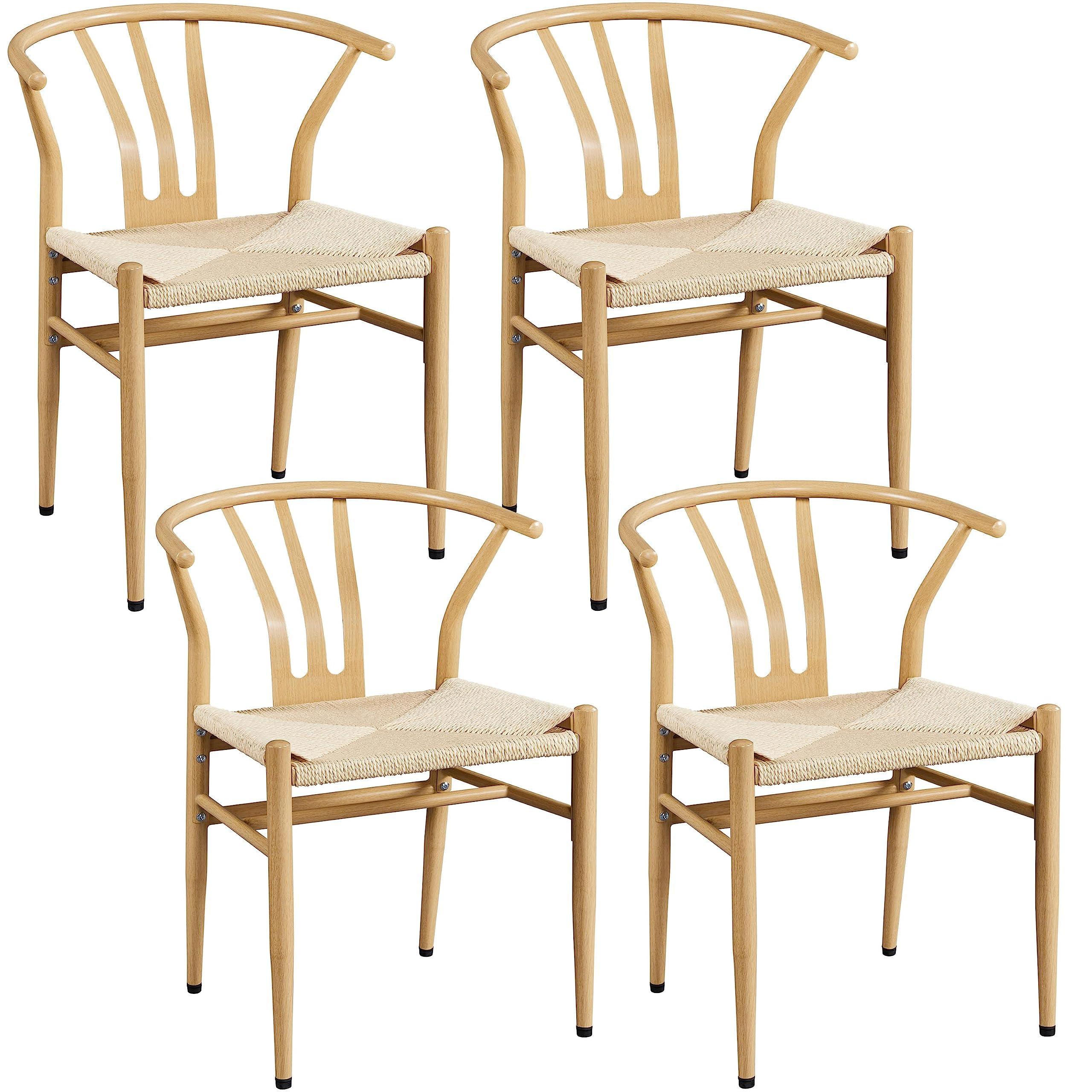 Yaheetech Weave Dining Chairs Set of 4 Mid-Century Modern Dining Room Chairs Weave Hemp Seat, Wood Color