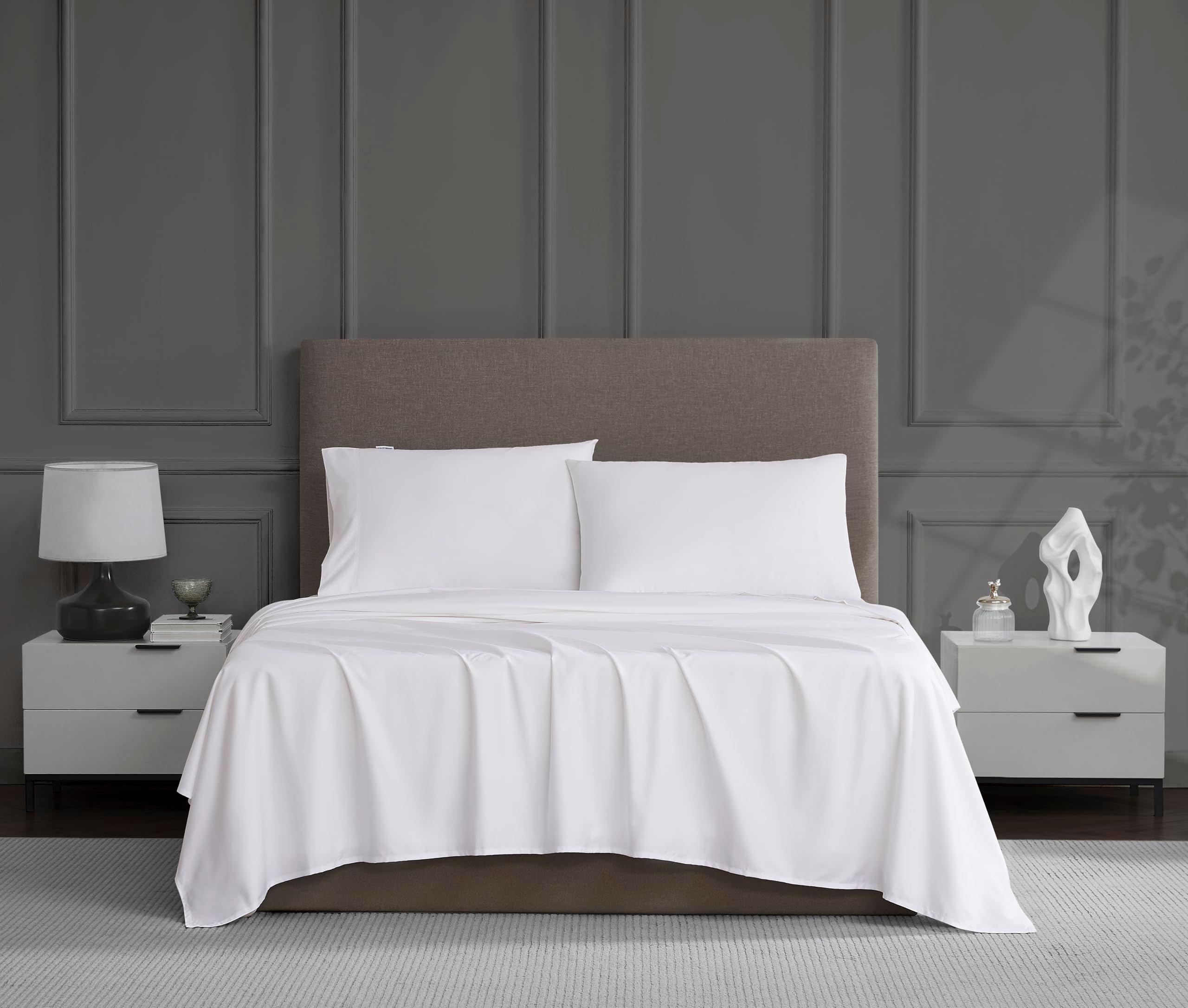 Linen Closet Luxury Cotton 1200 Thread Count Hotel Luxury 4-Piece Sheet Set, Queen, White