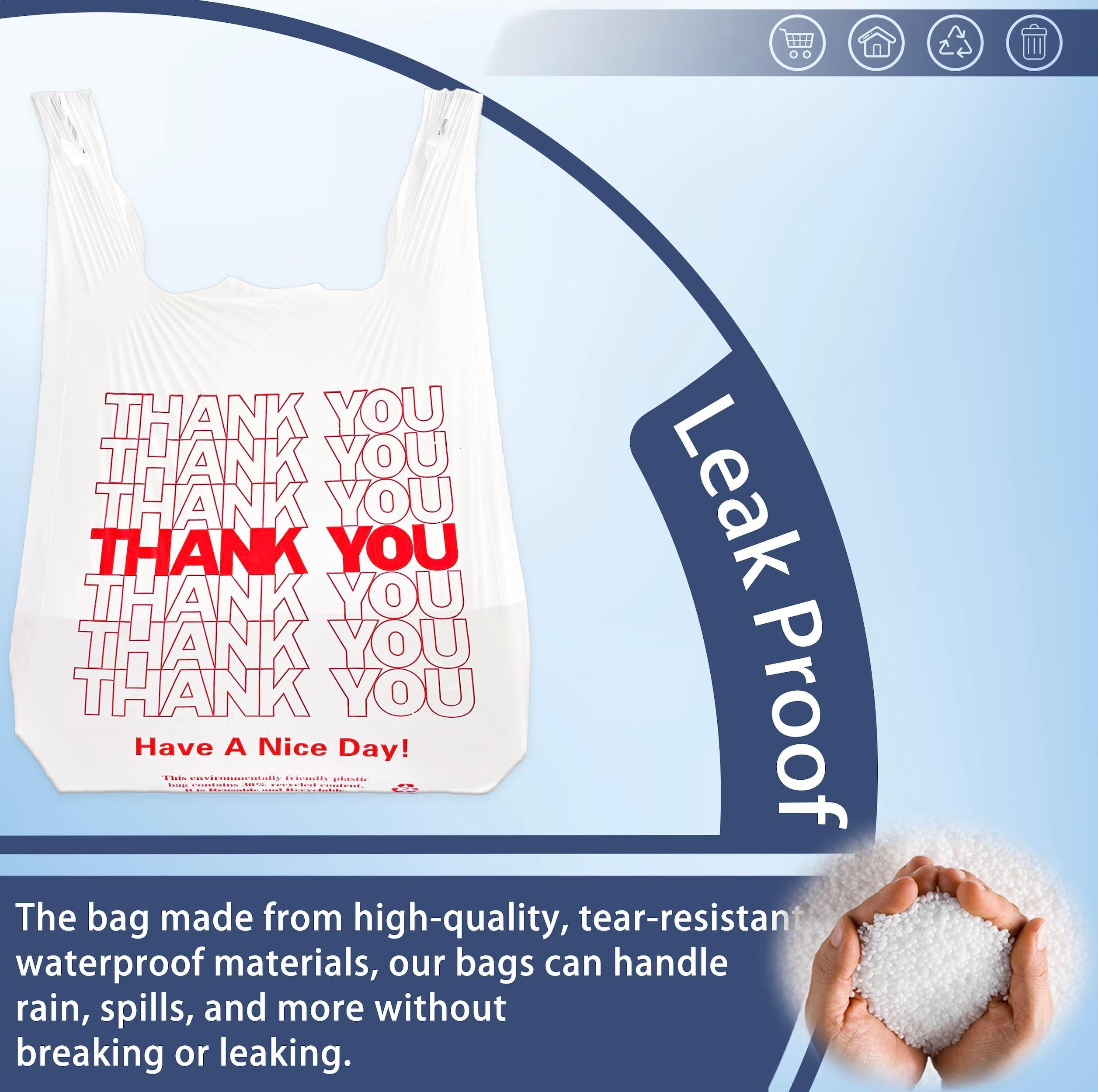 YoYoRain White Thank you T shirt bag, Grocery shopping bag Reusable and Disposable Supermarket Bag 11''x6''x21'' 100PCS - Image 4