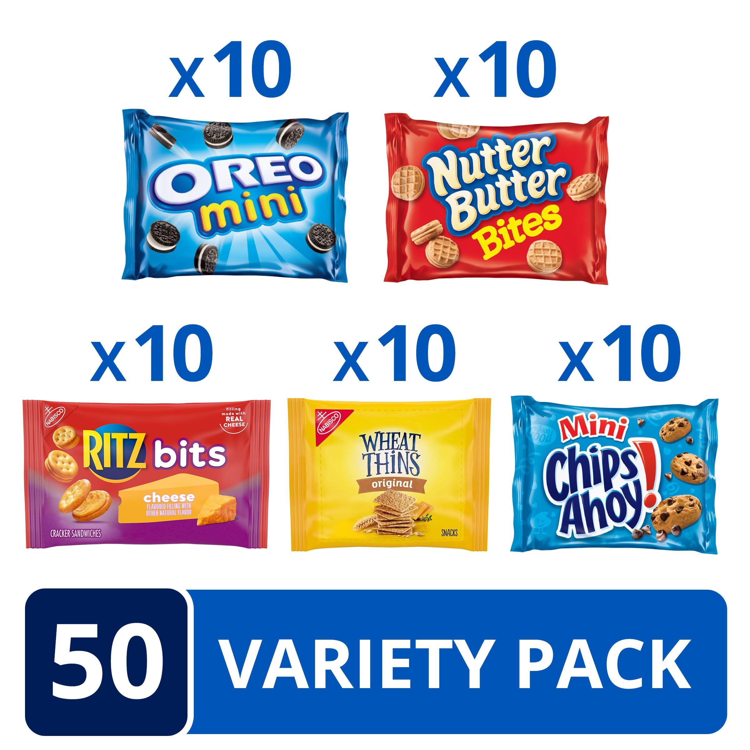 OREO Mini Cookies, Mini CHIPS AHOY! Cookies, RITZ Bits Cheese Crackers, Nutter Butter Bites & Wheat Thins Crackers, Nabisco Cookie & Cracker Variety Pack, 50 Snack Packs - Image 2