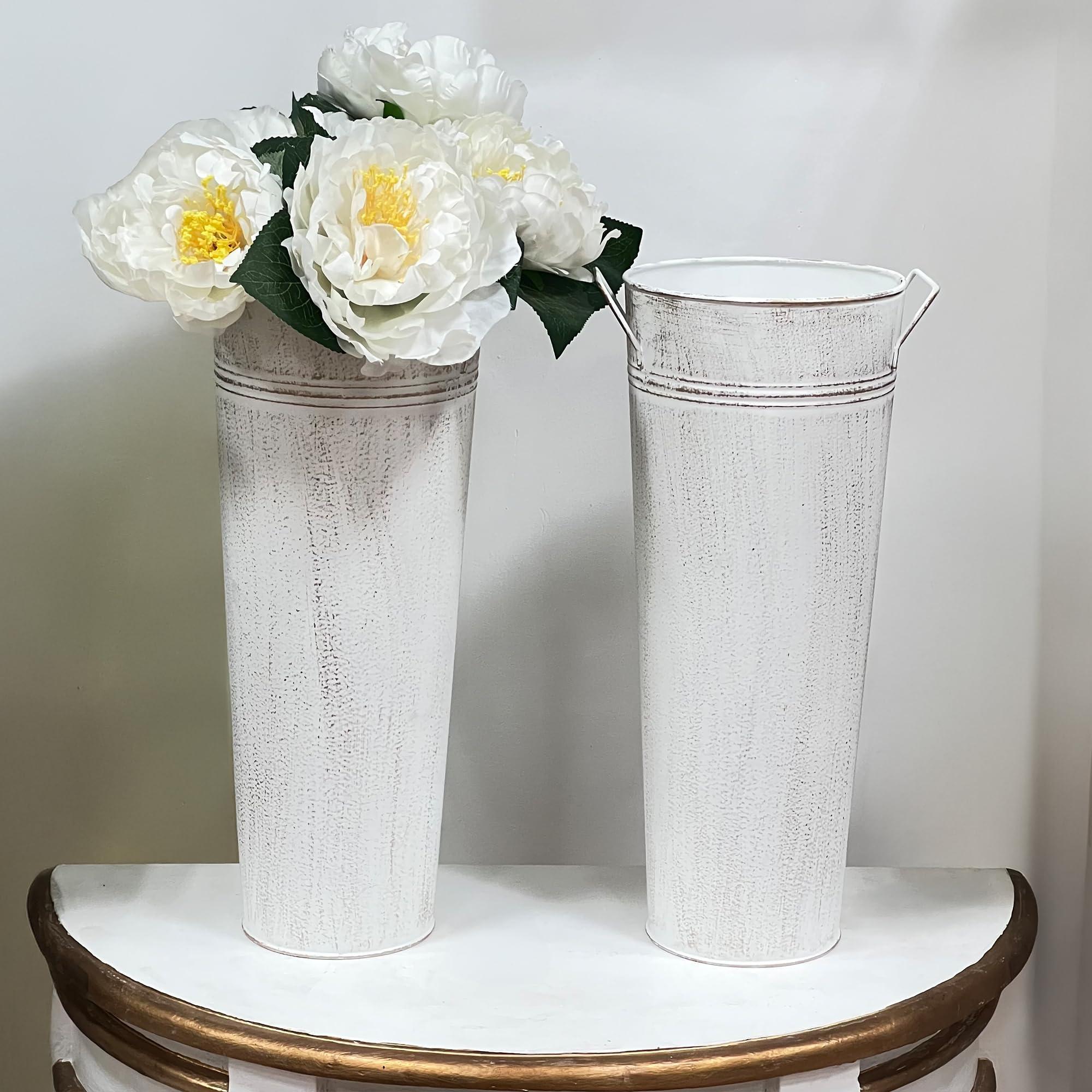 Hosley Set of 2 White Metal French Bucket with Handles & PVC Liner, 6" Dia x 15" H for Weddings, Parties, Country Picnics, Floral Arrangements, Tableware Storage, or Gardens - Rustic Farmhouse Décor - Image 8