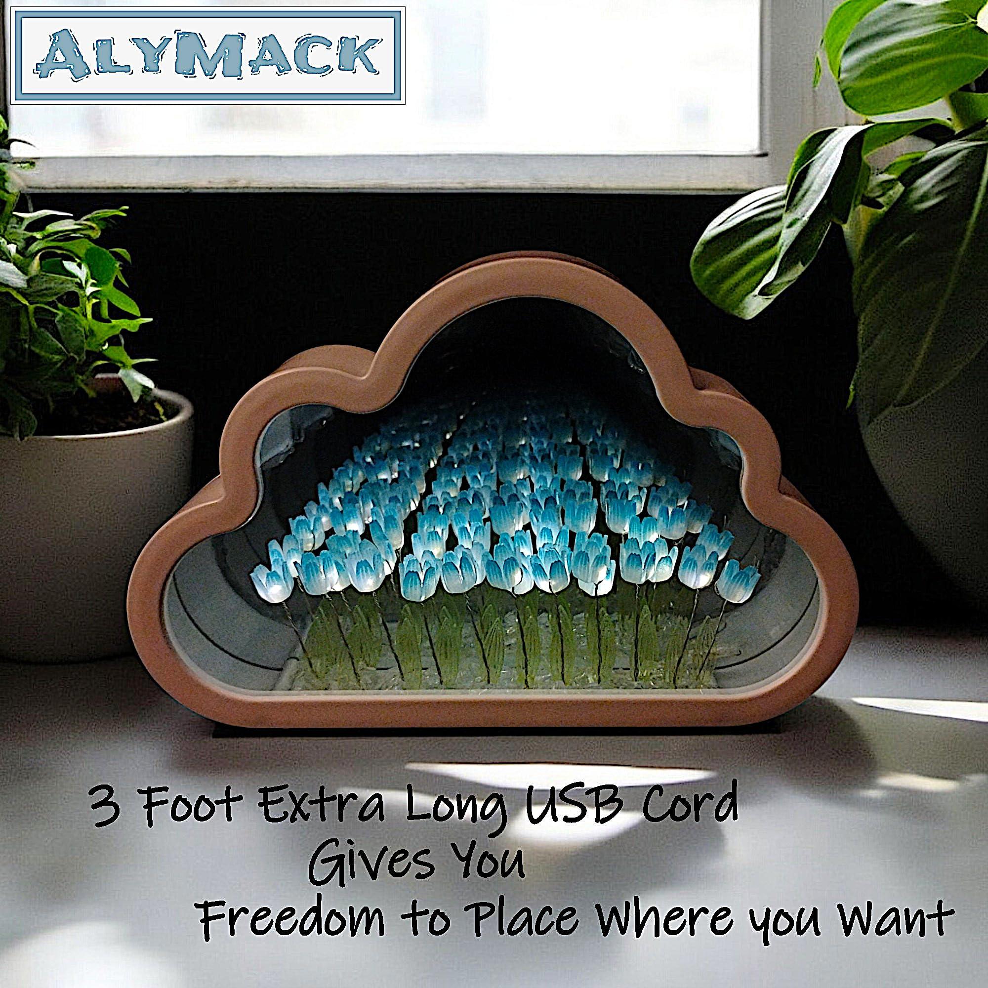ALYMACK Handmade Tulip Lamp Fully Assembled - Flower Night Light Cuteness Lamps - Tulip and Rose Infinity Mirror in a Glass - Gift for Women or Girl - Lampara de Tulipanes Infinitos (Blue, USB) - Image 4