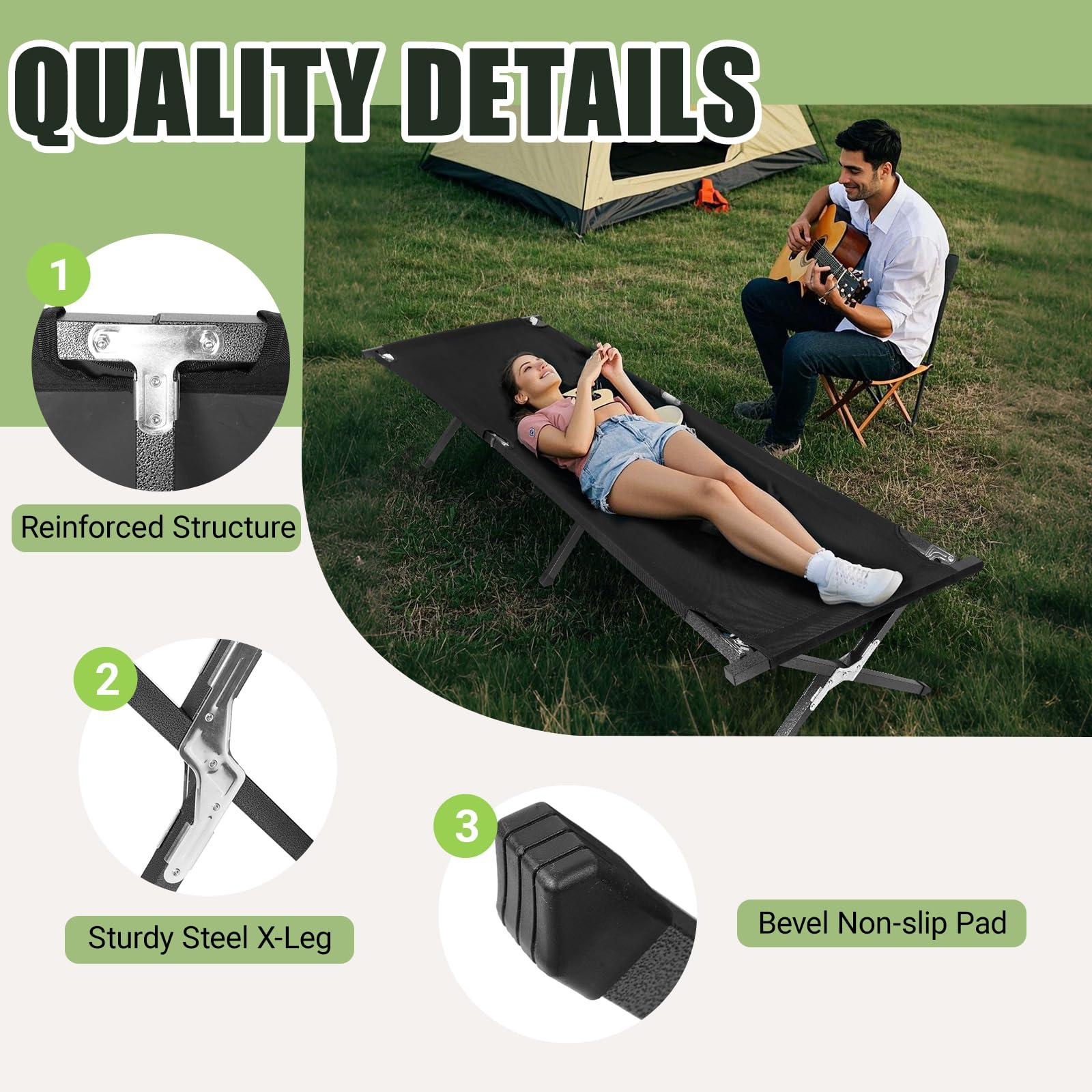 YSSOA Camping Cot, Sleeping Cots for Adults with Storage Bag, Portable and Lightweight Cot Bed for Outdoor Traveling, Hiking, Office Nap, Easy to Set up, 1 Pack - Image 5