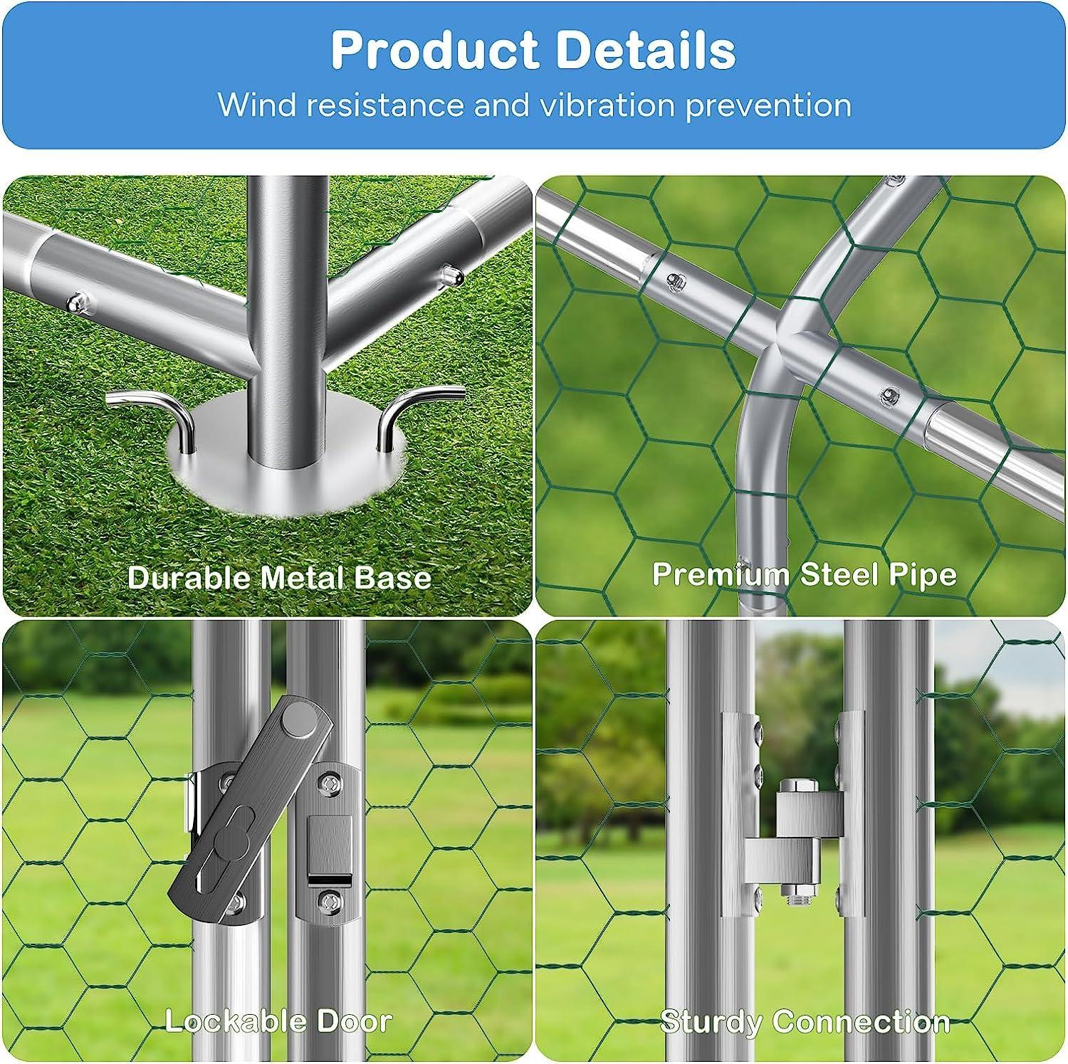RITSU Large Metal Chicken Coop Run for 6/10 Chickens, Duck Coop/House, Walk-in Chicken Runs for Yard, Chicken Cage/Pen with Waterproof Cover for Rabbit Duck Chicken (9.8' L×6.6'W× 6.4'H) - Image 2