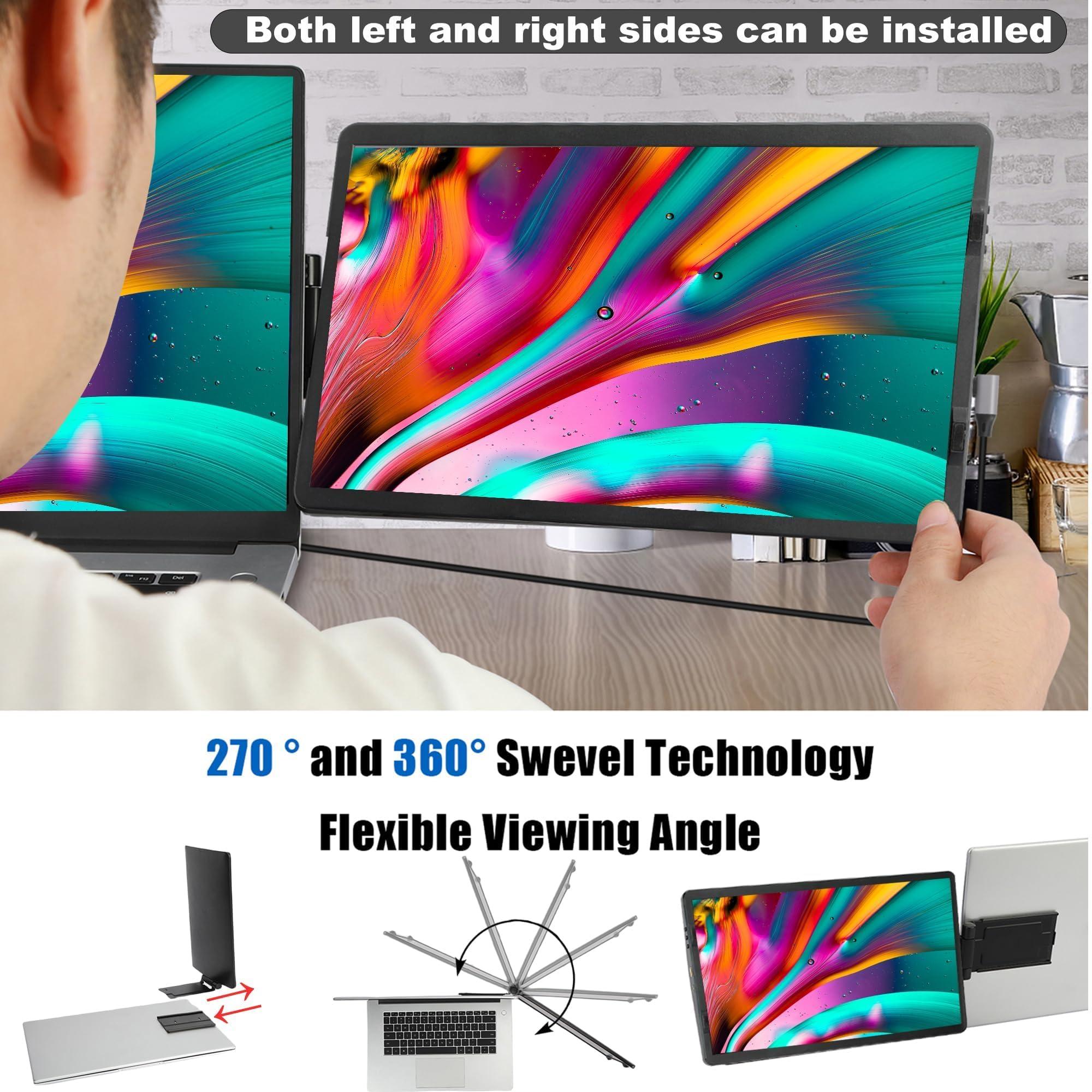 Laptop Screen Extender - 360° Rotatable Portable Monitor | 14.1" Foldable Laptop Monitor Extender with USB-C & Mini HDMI, Plug and Play for Mac, PC, and Android - Image 3