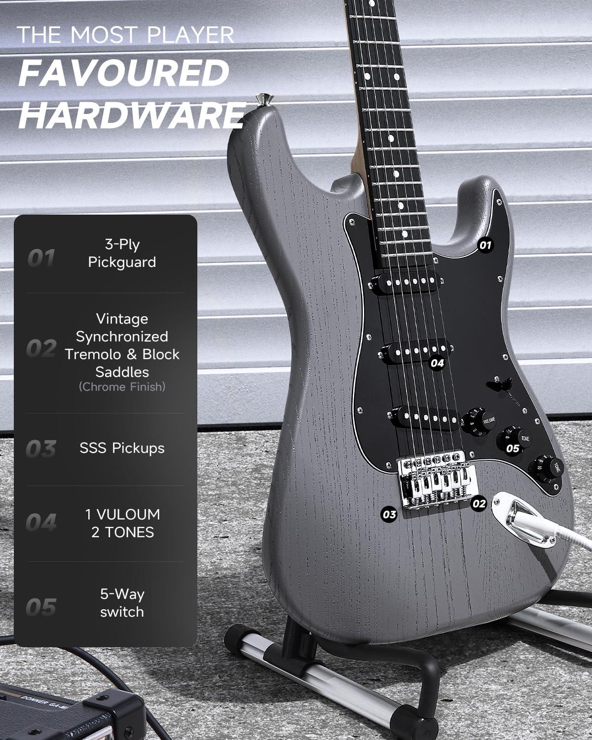 DONNER DST-80 Electric Guitar 39” Beginner Electric Guitar Kit with Amp, Classic SSS Pickup Complete with Gig Bag, Tuner, Capo, Strap, Picks, and Free Online Lessons - Image 2