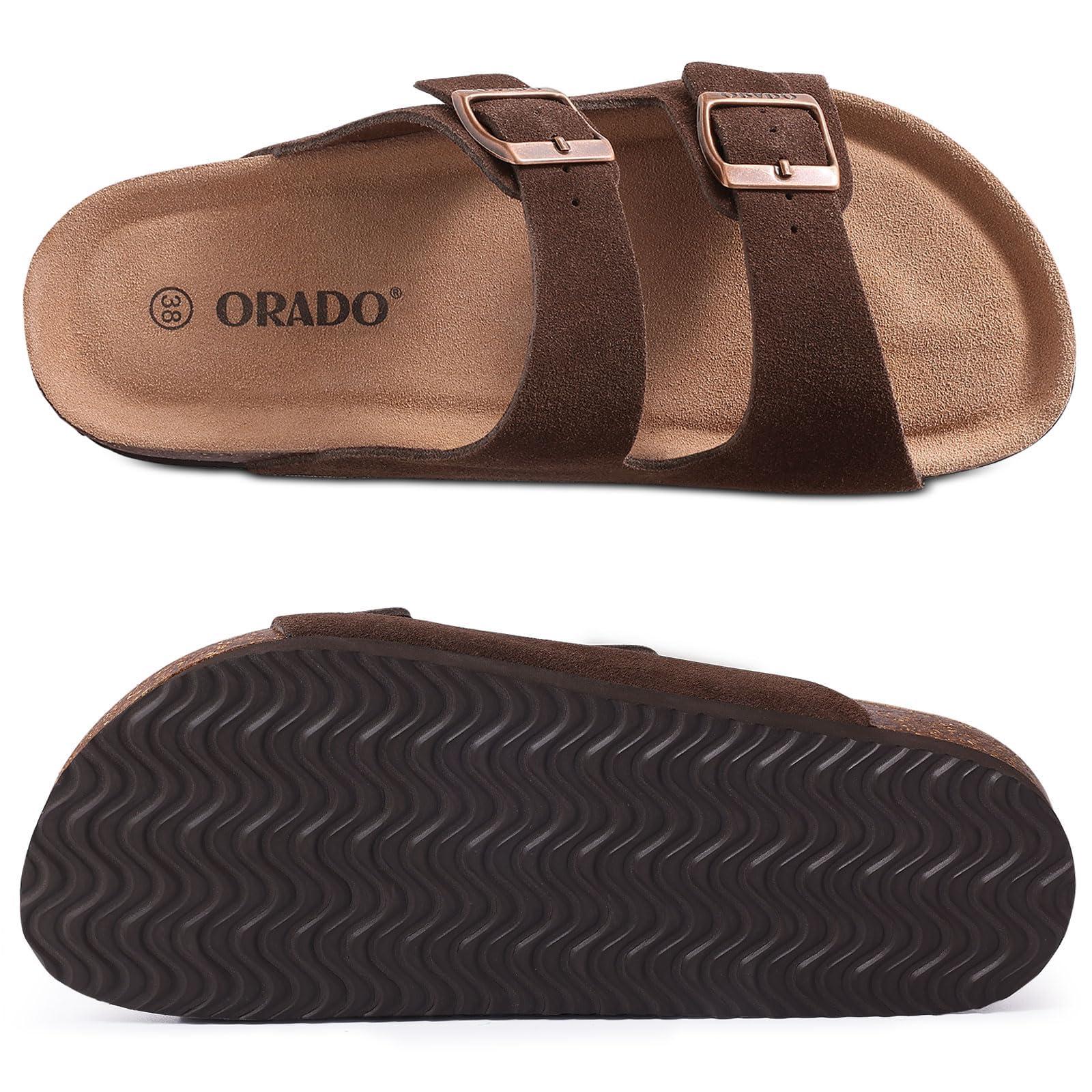ORADO Platform Suede Sandals for Women Soft Cork Footbed Summer Slides with Adjustable Buckle - Image 6