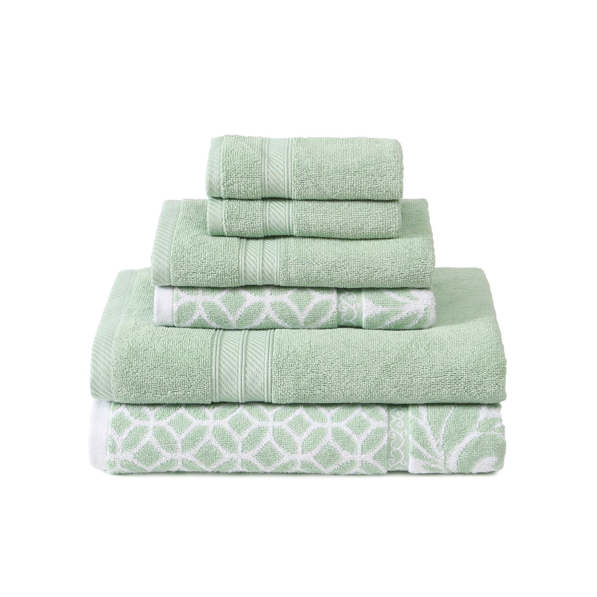 Modern Threads Trefoil Filigree 6-Piece 100% Cotton Towel Set – Reversible Yarn Dyed Jacquard – Includes 2 Bath Towels, 2 Hand Towels, 2 Washcloths – Absorbent, Quick Dry, Soft & Durable – Sage Green