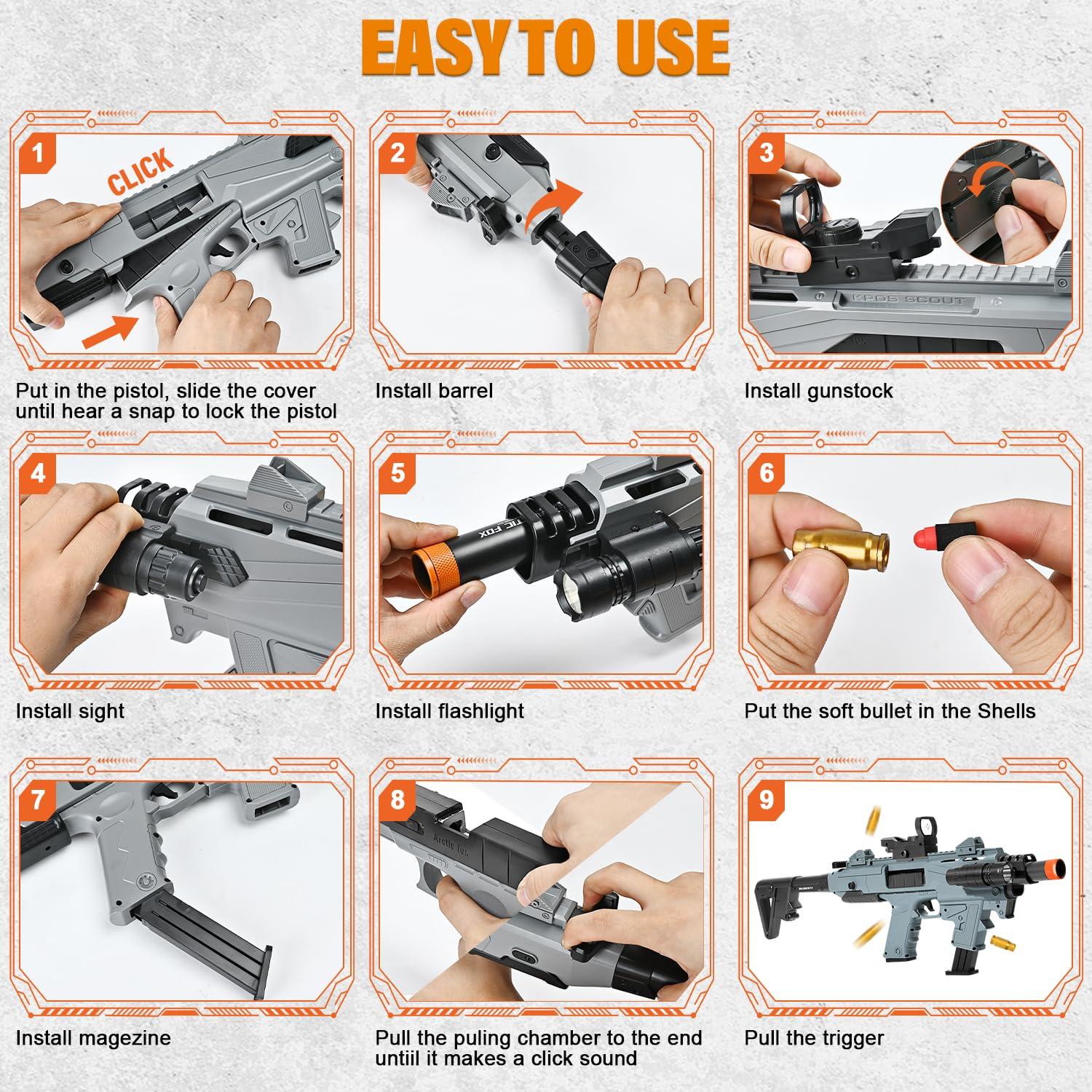 Soft Bullet Toy Gun Blaster, Realistic Toy Dart Hand Gun Soft Bullet Pistol Foam Shell ejecting Blasters, with 2 Clips & 80 Foam Bullets, Gifts for Boys Girls Adults Age 8+ - Image 7