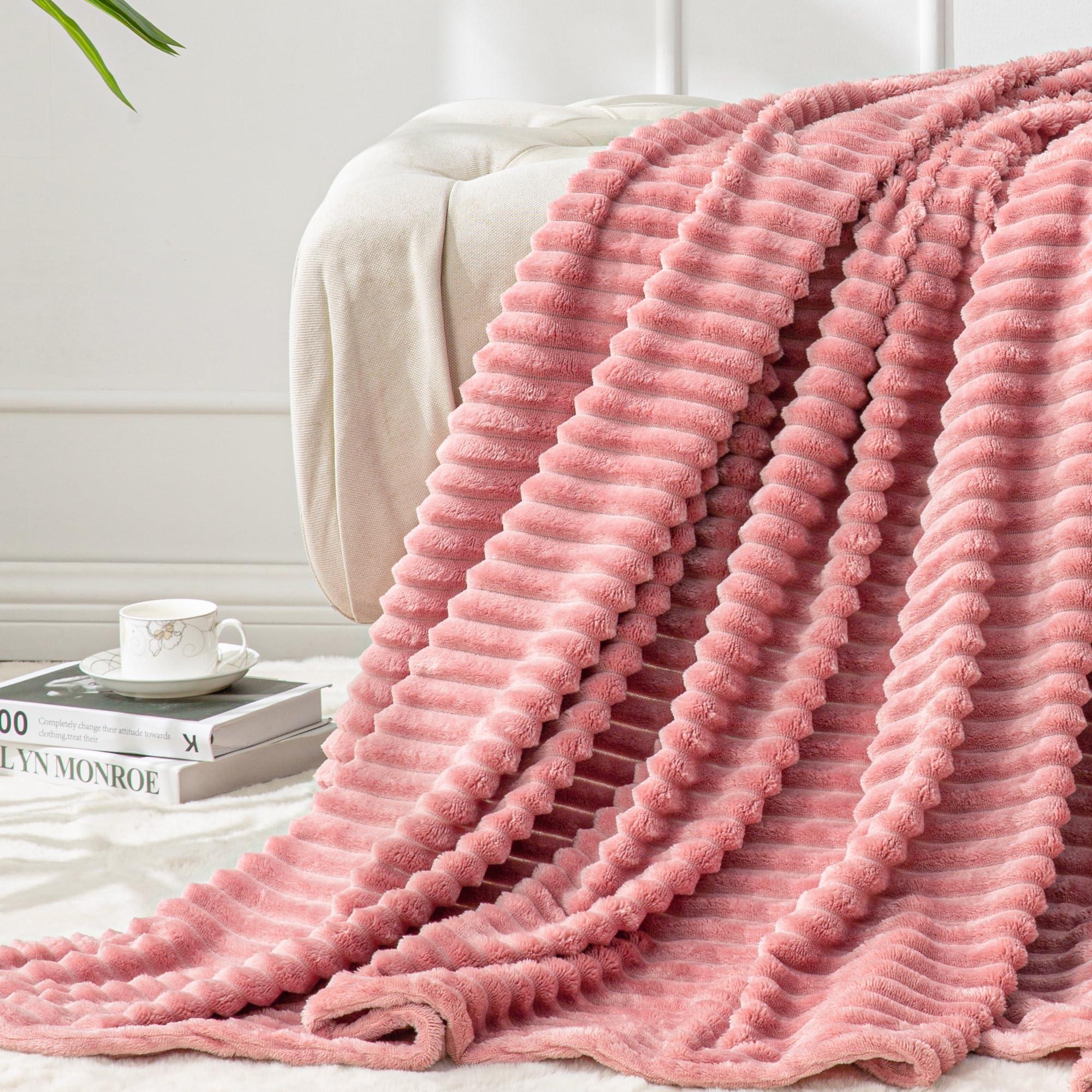 BEDELITE Fleece Throw Blanket for Couch – 3D Ribbed Jacquard Soft and Warm Decorative Fuzzy Blanket – Cozy, Fluffy, Plush Lightweight Pink Throw Blankets for Bed, Sofa, 50x60 inches - Image 7