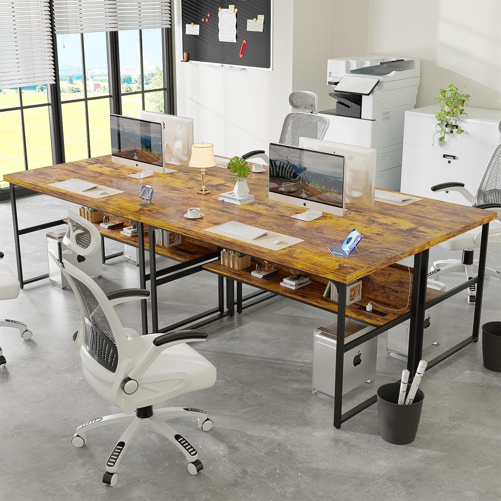 Unikito Computer Desk with Power Outlets, Executive Desk with Extra Thick Tabletop, Computer Office Desk Workstation with Bookshelf, Modern Simple Study Writing Table for Home Office, Rustic Brown - Image 7