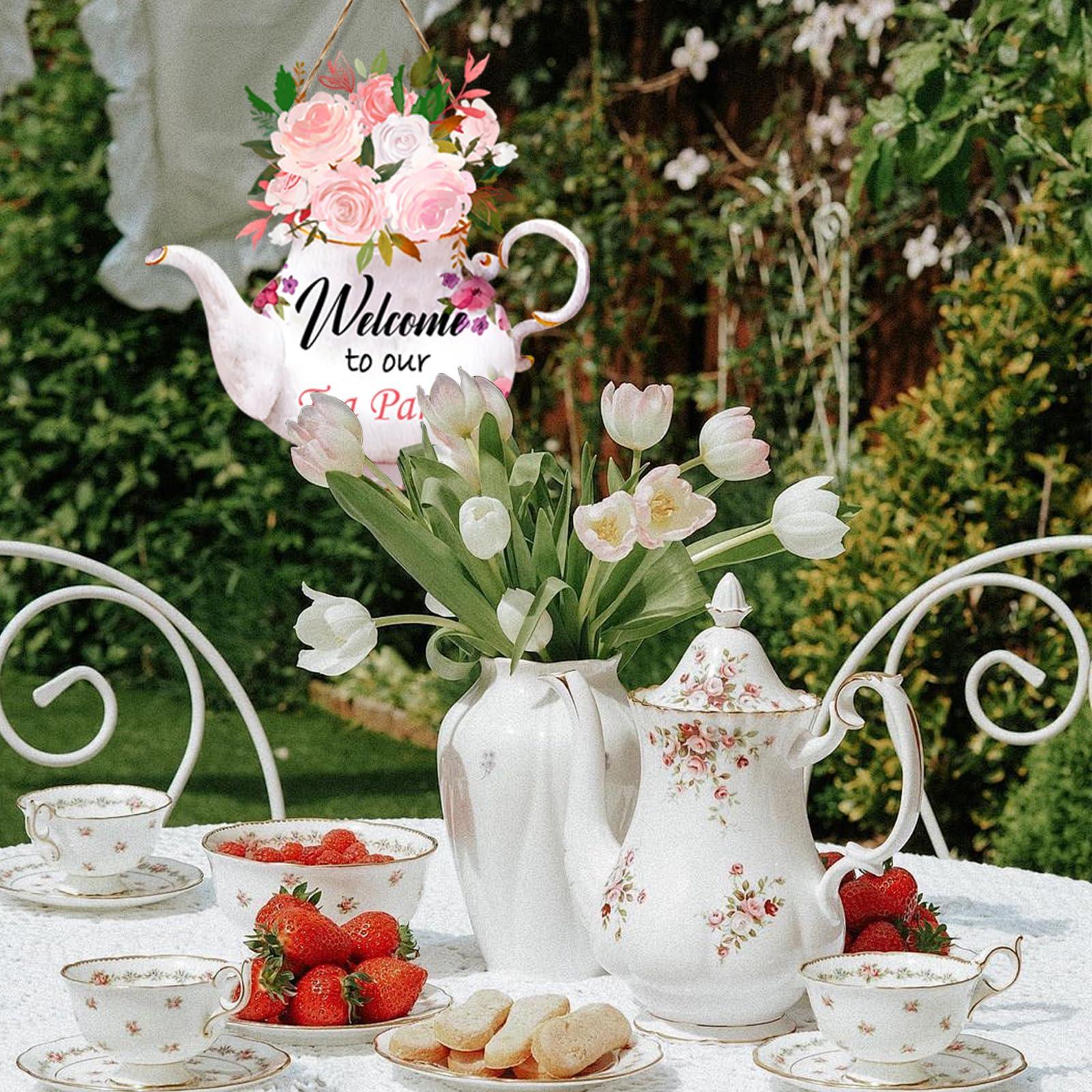 CANIPHA Tea Party Decorations Door Sign, Colorful TeaPot-Shaped Tea Party Decor Hanging Door Plaque Floral Themed Welcome Sign for Party, Tea Party Decors for Women Home Front Door Tea Party Supplies - Image 6