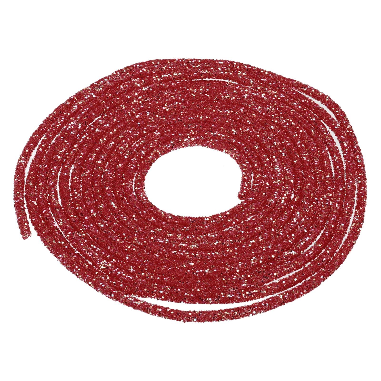MECCANIXITY 5 Yard 7mm 0.28 inch Glitter Sequins Rope Sequins Rhinestone Tube Cord for DIY Wedding Dresses Costume Clothing Shoes Jewelry Accessory Red
