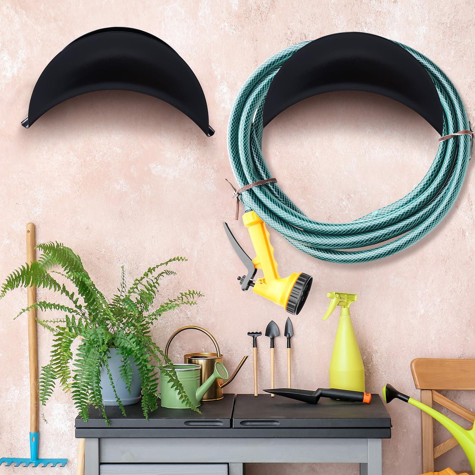 Thyle 6 Pcs Garden Hose Holder Heavy Duty Water Hose Holder Wall Mount Metal Rustproof Black Rack Storage Organizer Brackets for Outside Garden Yard Lawn - Image 2