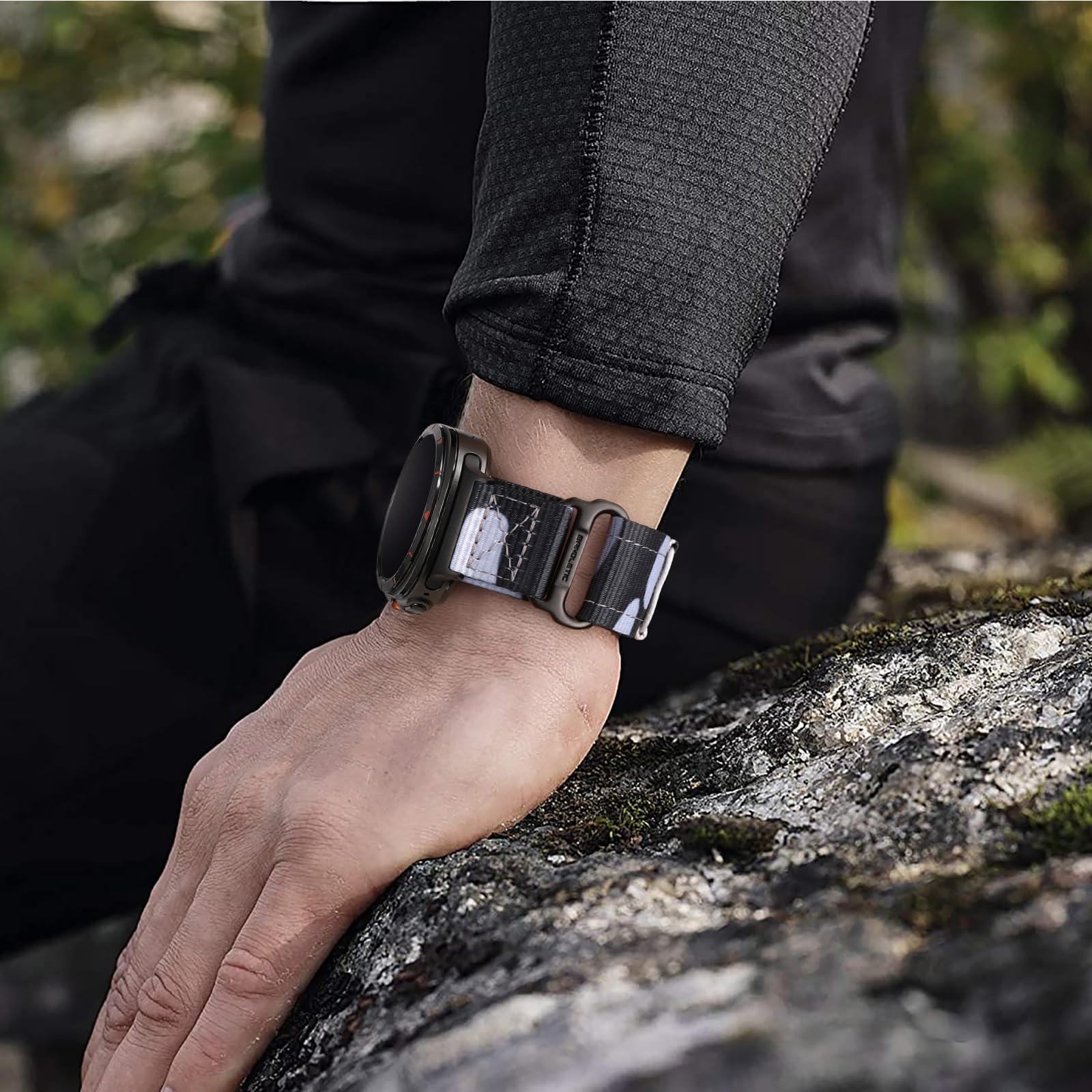 Bandletic Compatible with Samsung Galaxy Watch Ultra Band 47mm for Men and Women, Rugged Wide Military Tactical Nylon Sport Loop Replacement Strap with Stainless Steel Metal Buckle, Large, Camo - Image 9