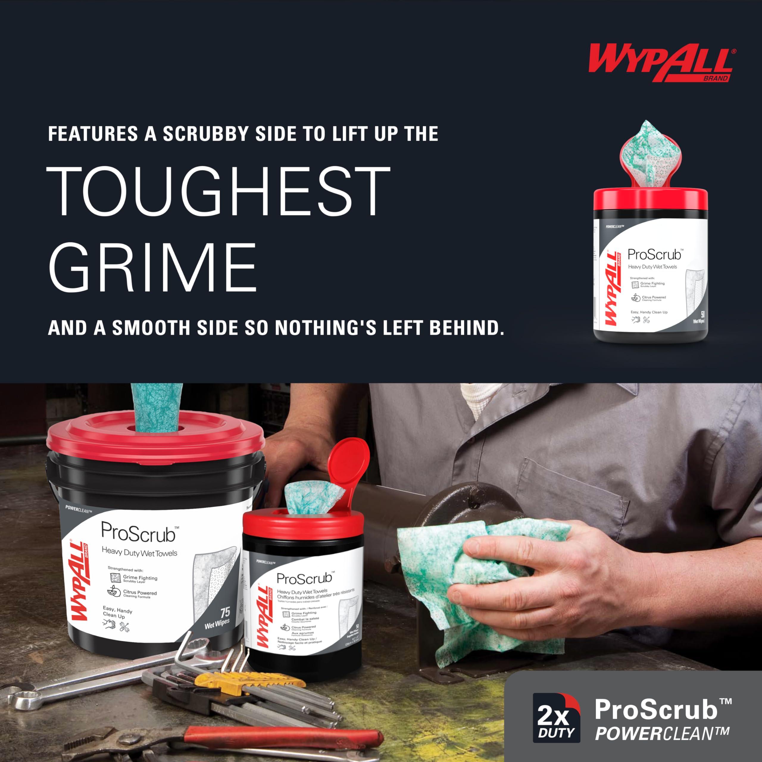 WypAll PowerClean ProScrub Heavy Duty Wet Towels (58310), Dual Action Cleaning, Large 9.5" x 12" Wipes, Canister Included (8 Canisters of 50 Sheets, 400 Sheet Total) - Image 5