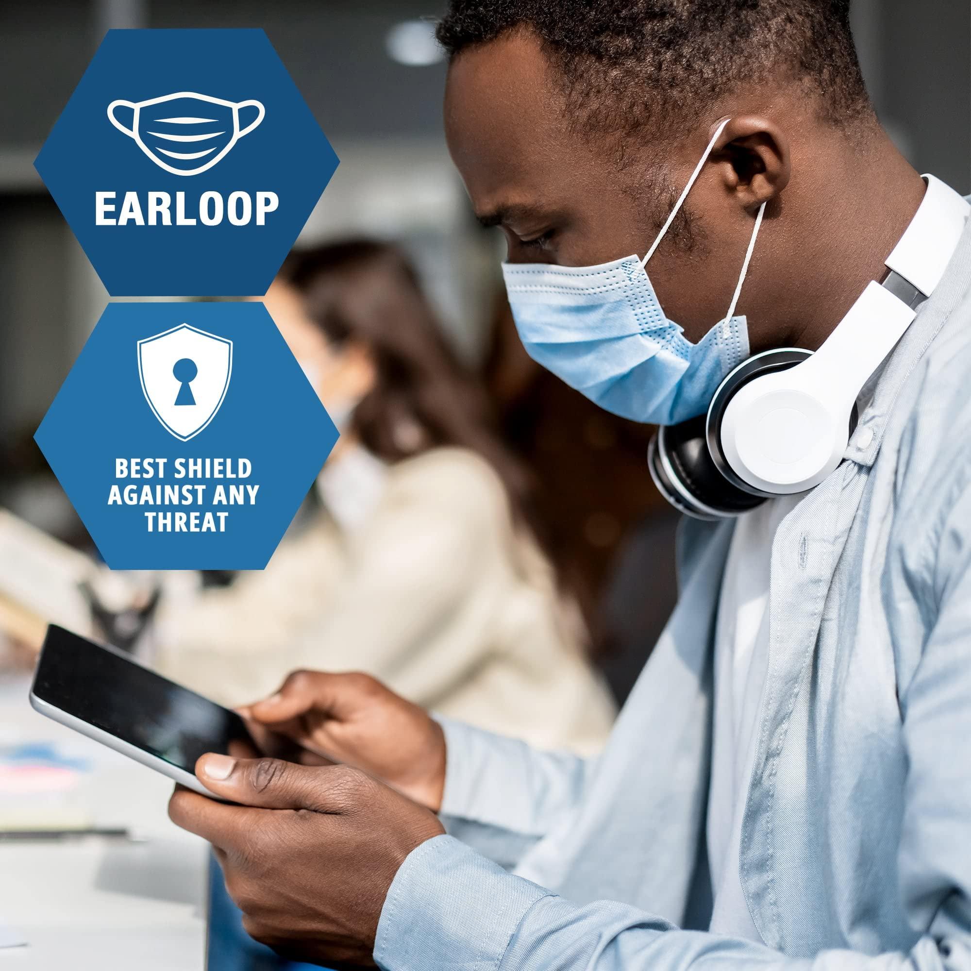 MED PRIDE Blue Medical Masks, Pack of 50 Face Masks, Disposable 3-Ply Earloop Masks, Breathable Non-Woven, Comfortable and Protective for Adults - Image 4